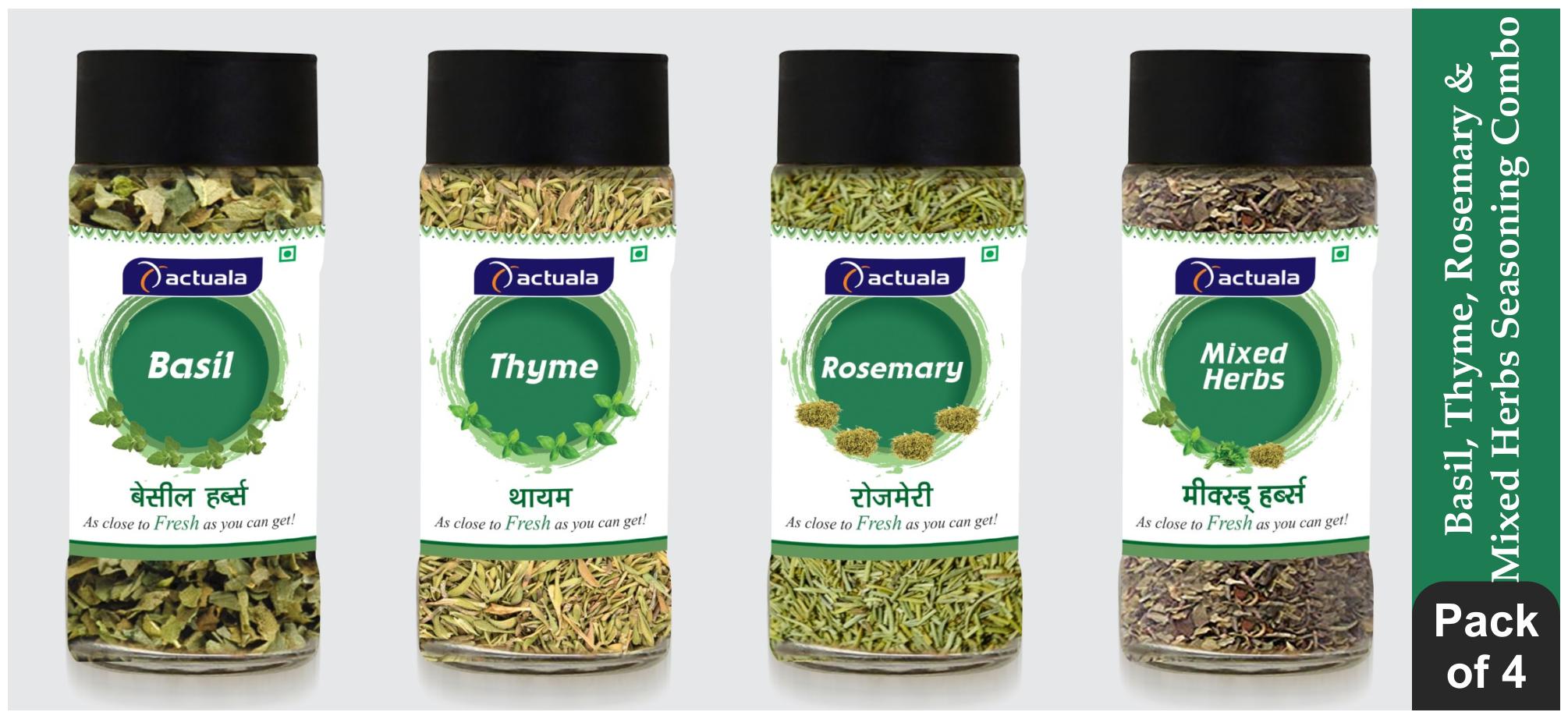 

Aactuala Combo of Basil Thmes Rosemary Mixed Herbs 25 gm Each (Pack of 4)