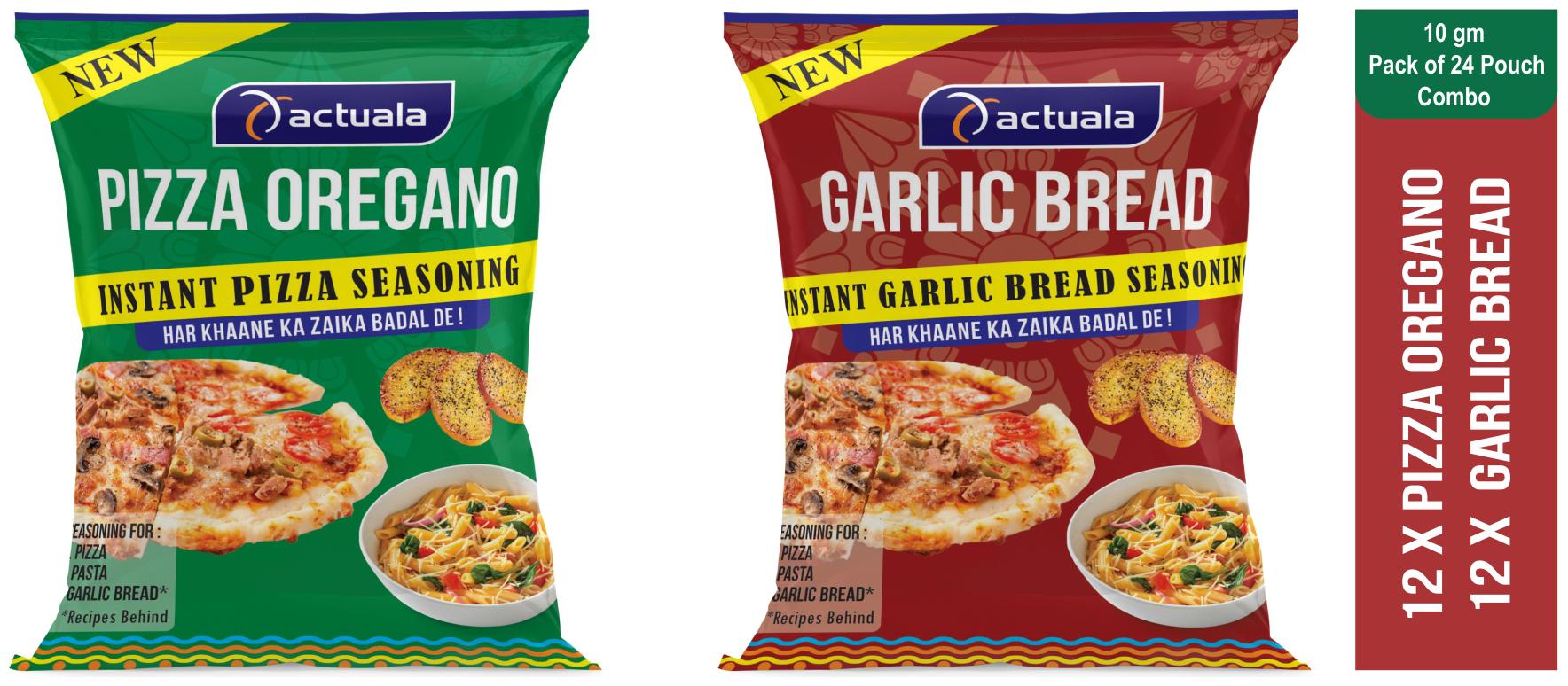 

Aactuala Combo Of Pizza Oregano - 10g (Pack Of 12 ) Garlic Bread Seasoning - 10g( Pack Of 12)