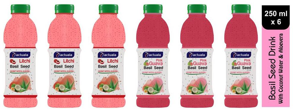 

Aactuala Combo of Basil Seed Drink- Litchi 250 ml Pink Guava 250 ml (Pack of 6)