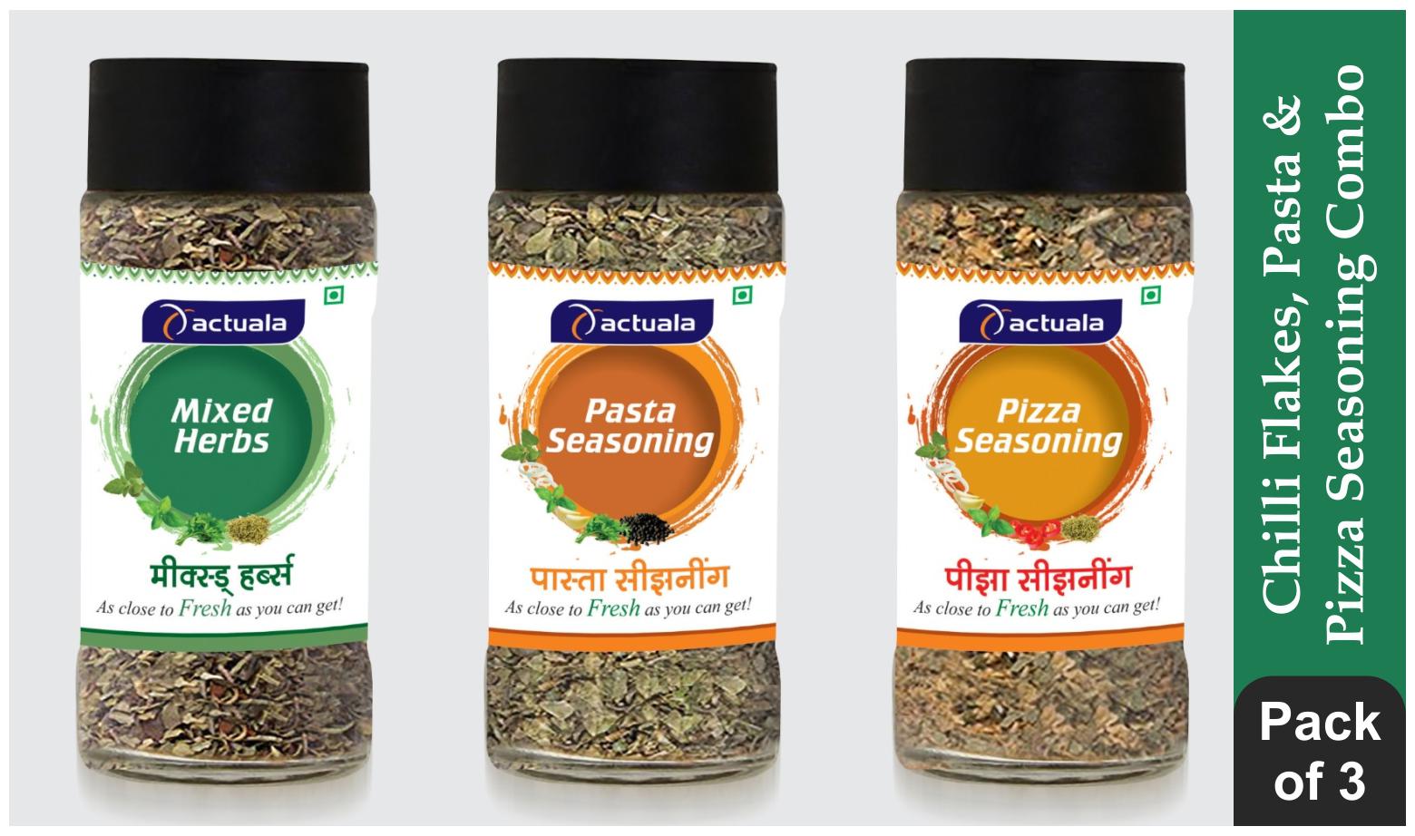 

Aactuala Combo of Mixed Herbs 25 gm Pasta Seasoning 40 gm Pizza Seasoning 40 gm (Pack of 3)