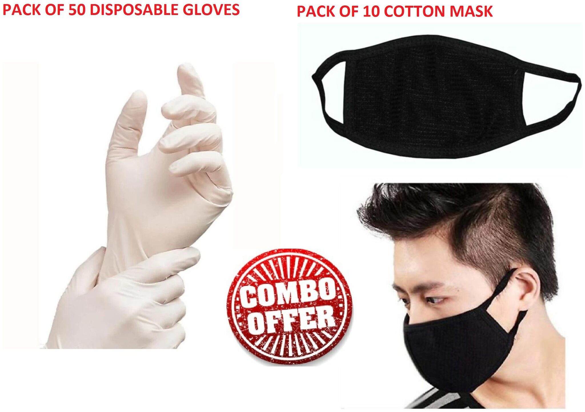 

Aahana Combo Pack of 50 Disposable Gloves and 10 Cotton 2 Ply Mask (Pack Of 60)