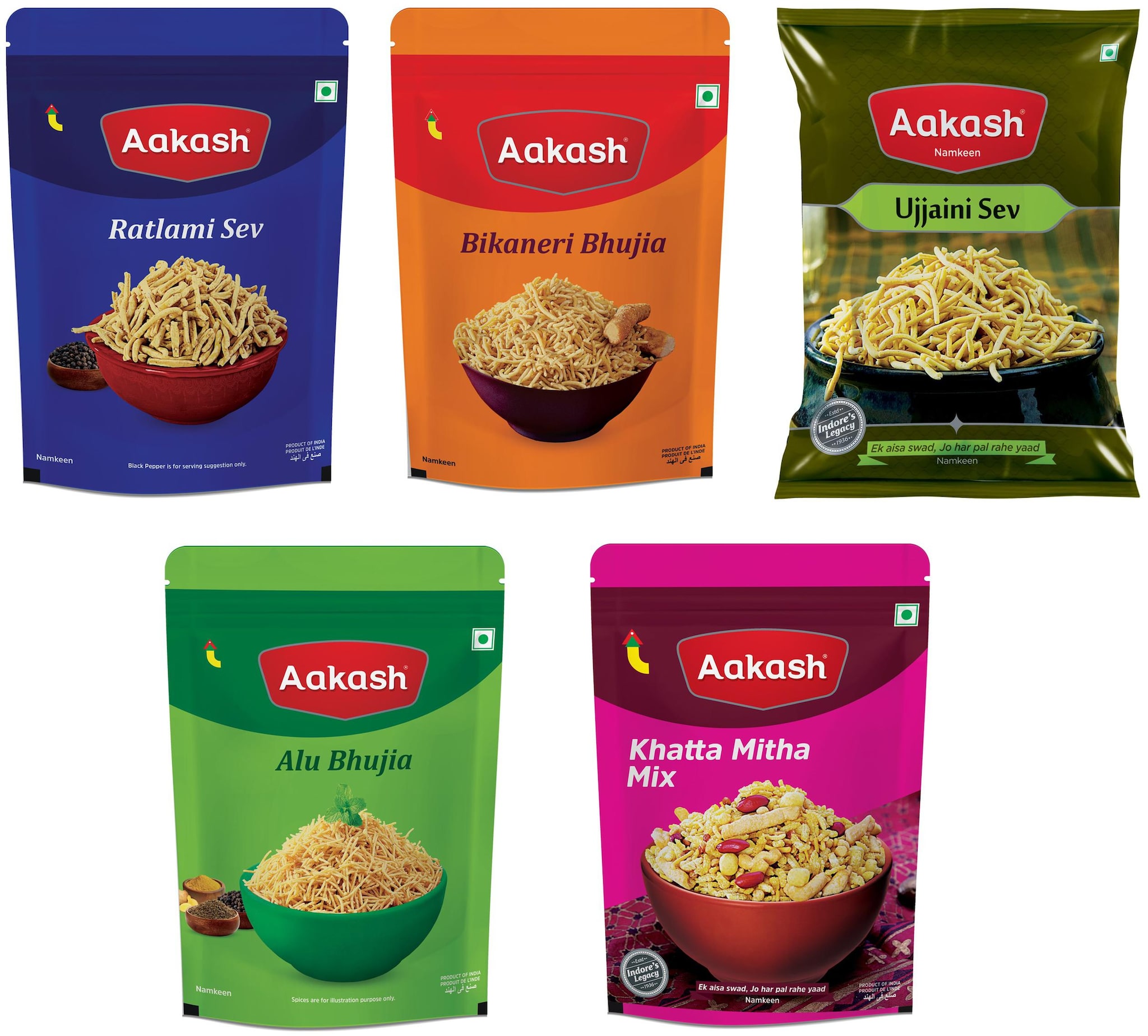 

Aakash Mixed Combo 1 (Ratlami Sev 350g Bikaneri Bhujia 350g Ujjaini Sev 350g Alu Bhujia 350g Khatta Mitha Mix 350g )