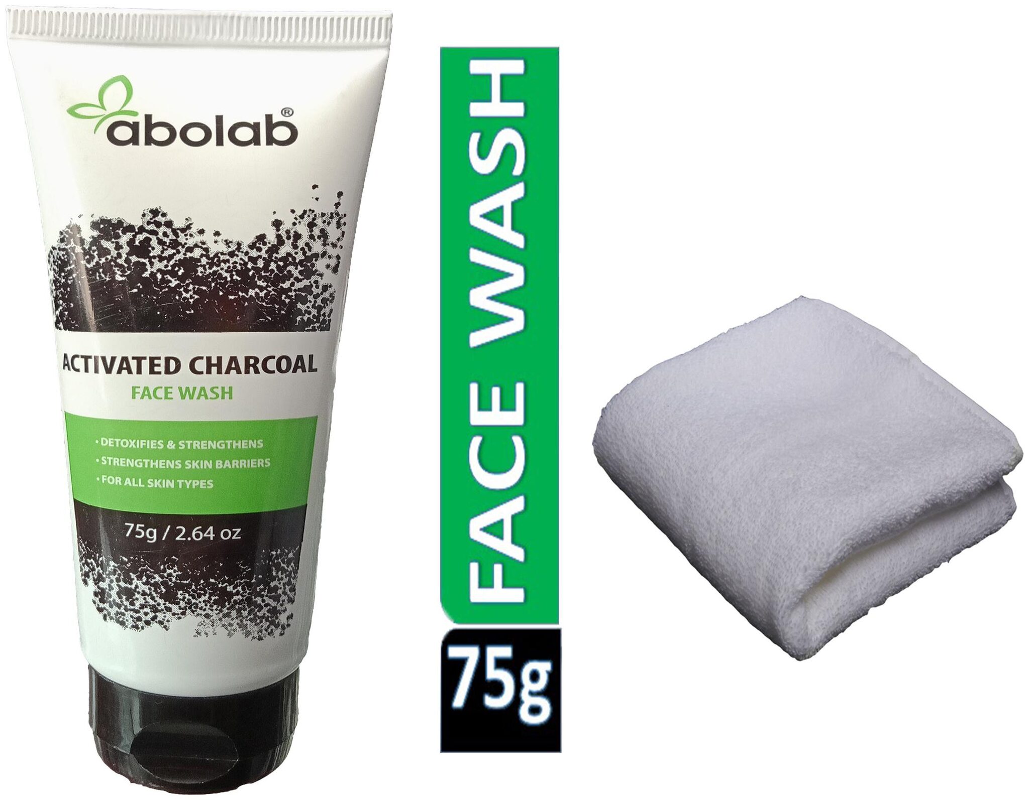 

ABOLAB ACTIVATED-CHARCOAL FACE WASH-75g Buy and Get One White Face Towel