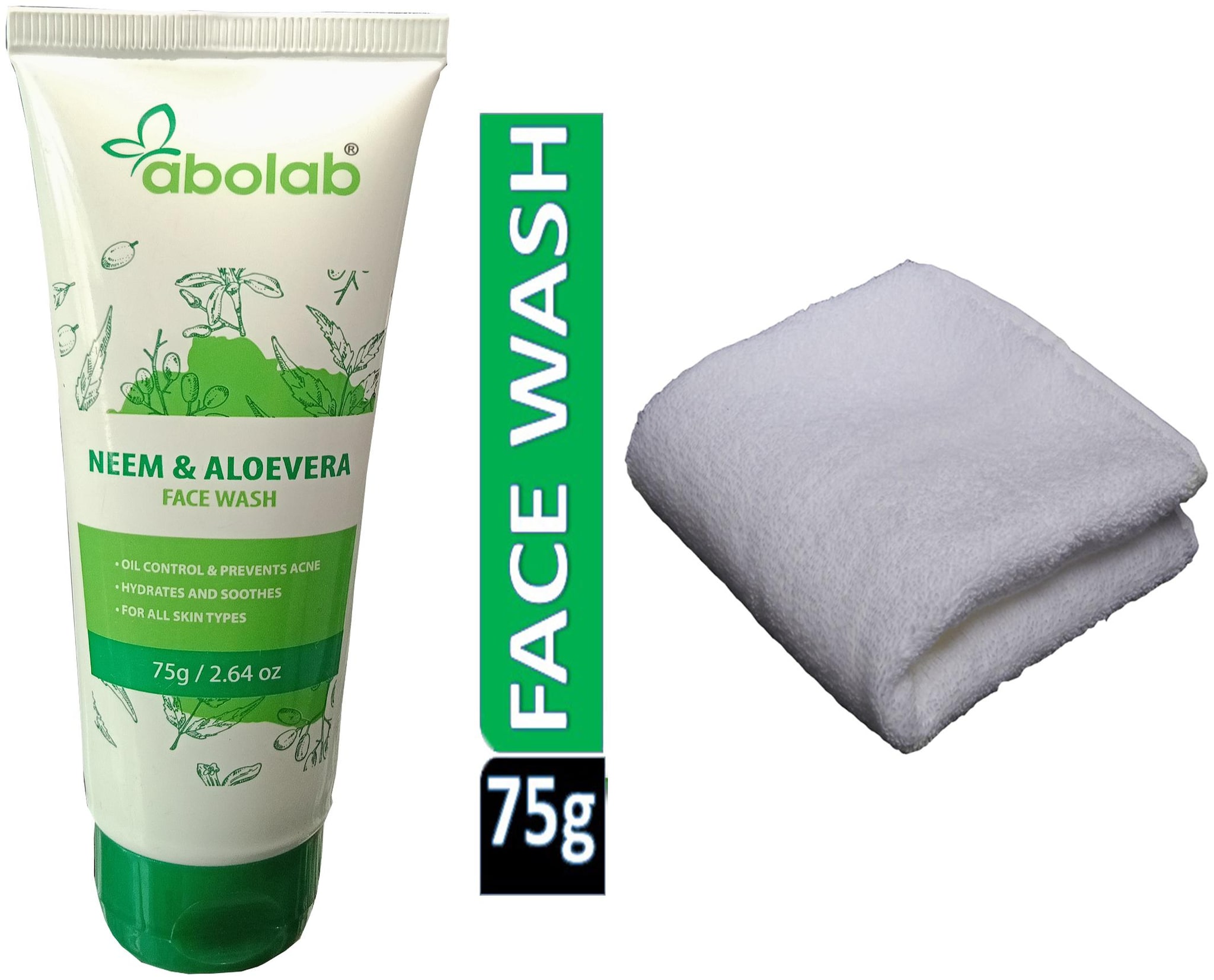 

ABOLAB NEEM-ALOEVERA FACE WASH-75g Buy and Get One White Face Towel