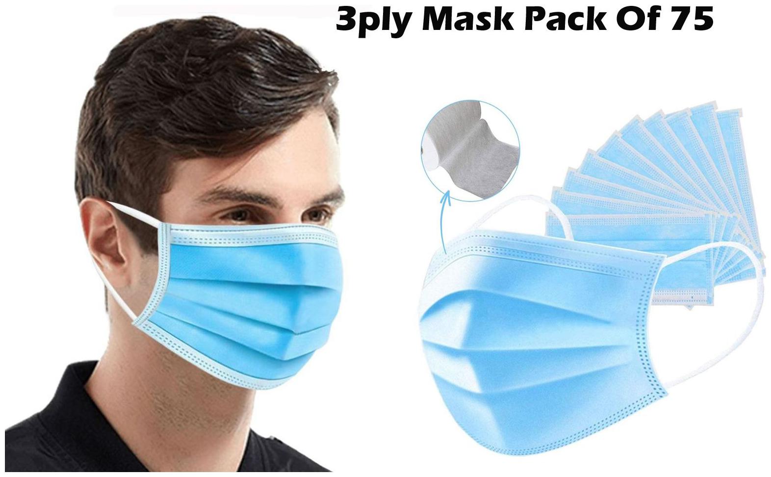 

ACE N KING 3 Ply Non Woven Elastic Ear-Loop Disposable Face Mask (Pack Of 75)