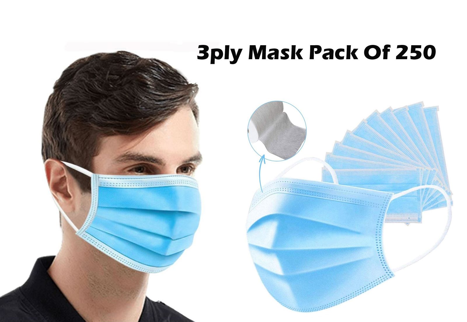 

ACE N KING 3 Ply Non Woven Elastic Ear-Loop Disposable Face Mask (Pack Of 250)