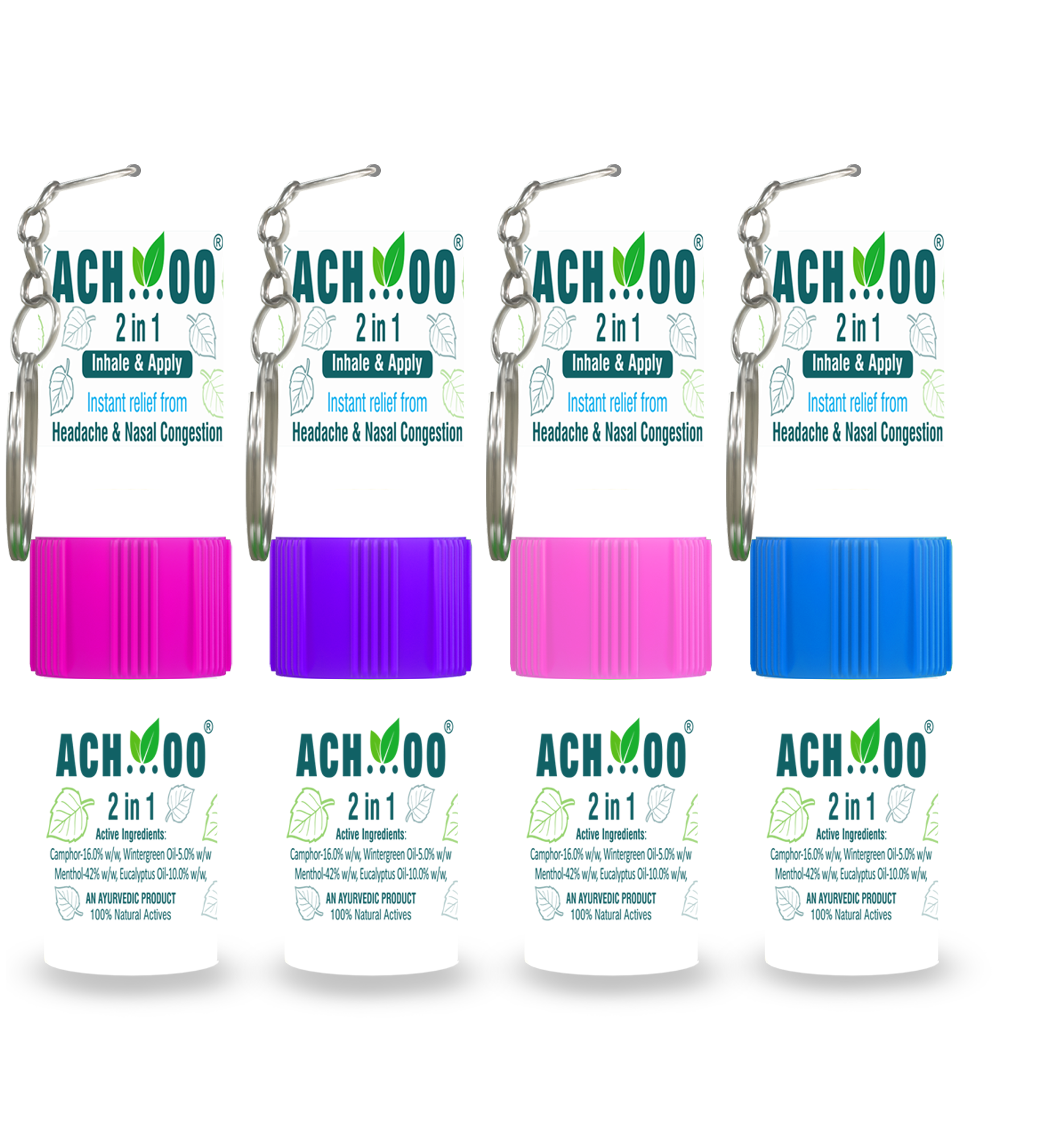 

Ach Oo 2 In 1 Inhaler And Applicator For Headache Cold Nasal Congestion With 100 Natural Actives (Pack Of 4)