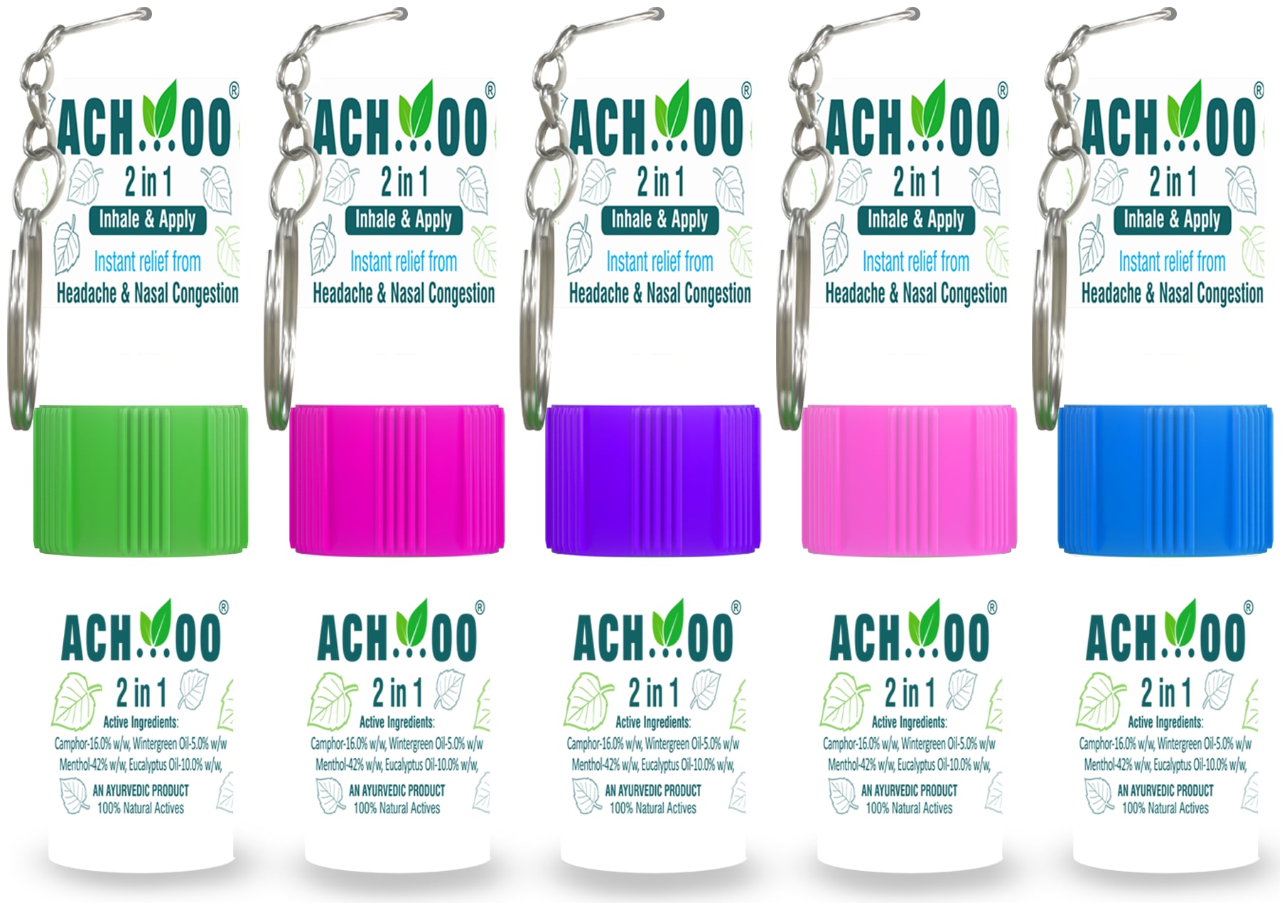 

Ach Oo 2 In 1 Inhaler And Applicator For Headache Cold Nasal Congestion With 100 Natural Actives (Pack Of 5)