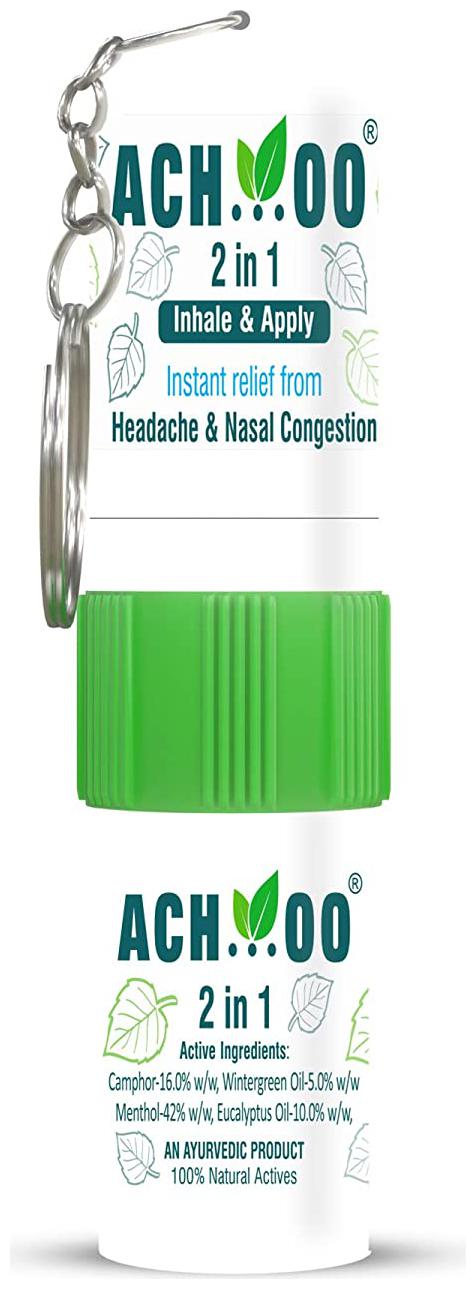 

Ach Oo 2 In 1 Inhaler And Applicator For Headache Cold Nasal Congestion With 100 Natural Actives (Pack Of 1)