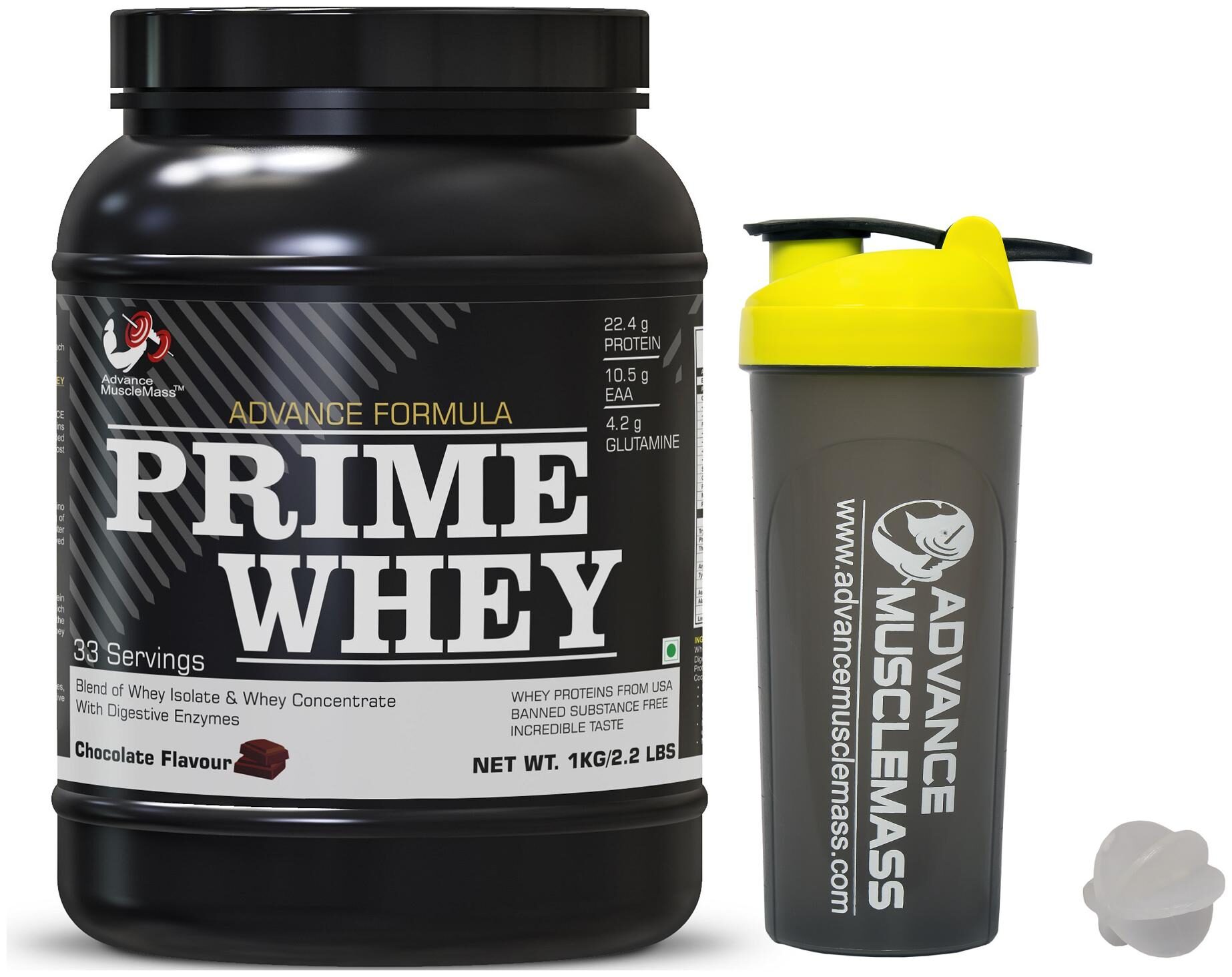 

Advance MuscleMass Prime Whey Protein ( 22 4 g Protein 10 9 g EAA 4 2 g Glutamine) Chocolate 1kg 2 2 lbs with Shaker 700 ml
