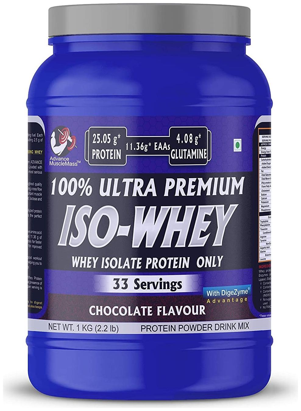 

Advance MuscleMass Whey protein isolate With Digestive Enzymes 25 05 gm Protein Lab tested Raw Whey from USA Chocolate Flavour 1 kg 2 2 lbs)