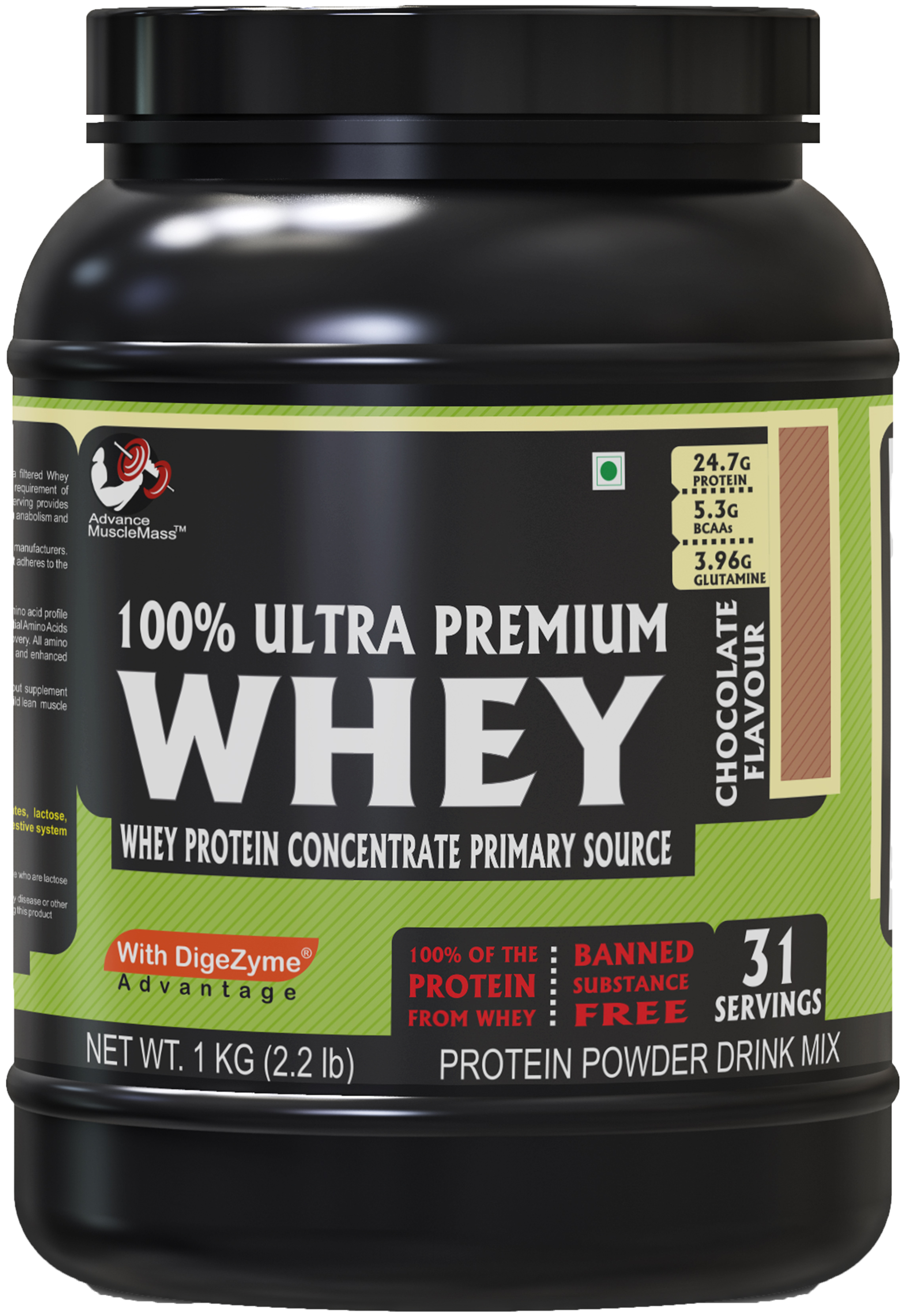 

Advance MuscleMass Whey Protein Concentrate With Enzyme Blend 24 7 g protein Lab tested Raw Whey from USA Chocolate 1 Kg (2 2 lb)