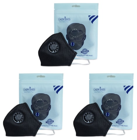 

Advind Healthcare Smog Guard N95 Mask With One Valve (Adults Free Size Black) (Pack Of 3)