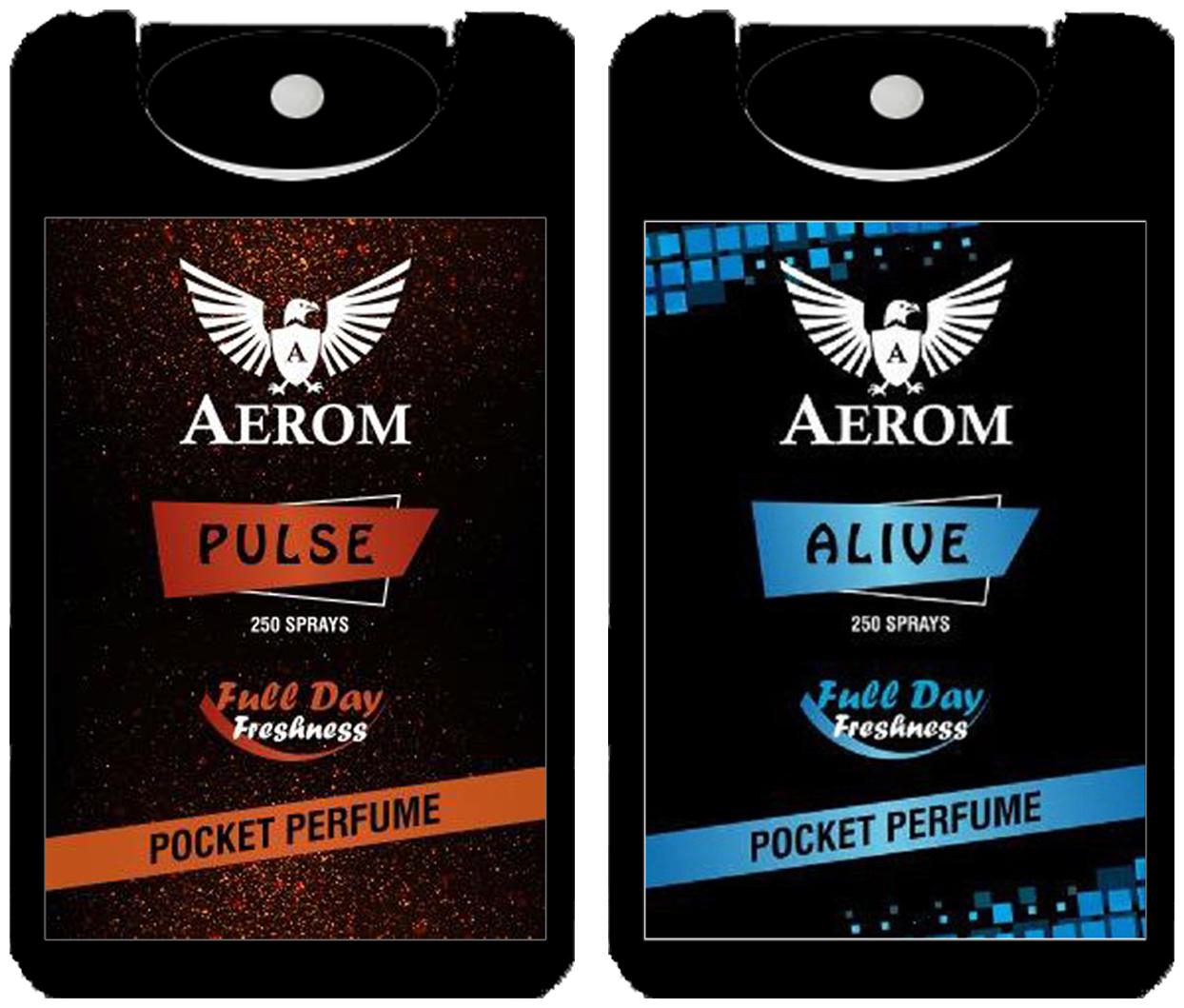 

Aerom Pulse and Alive Pocket Perfume Spray 18 4 ml each (Pack of 2)