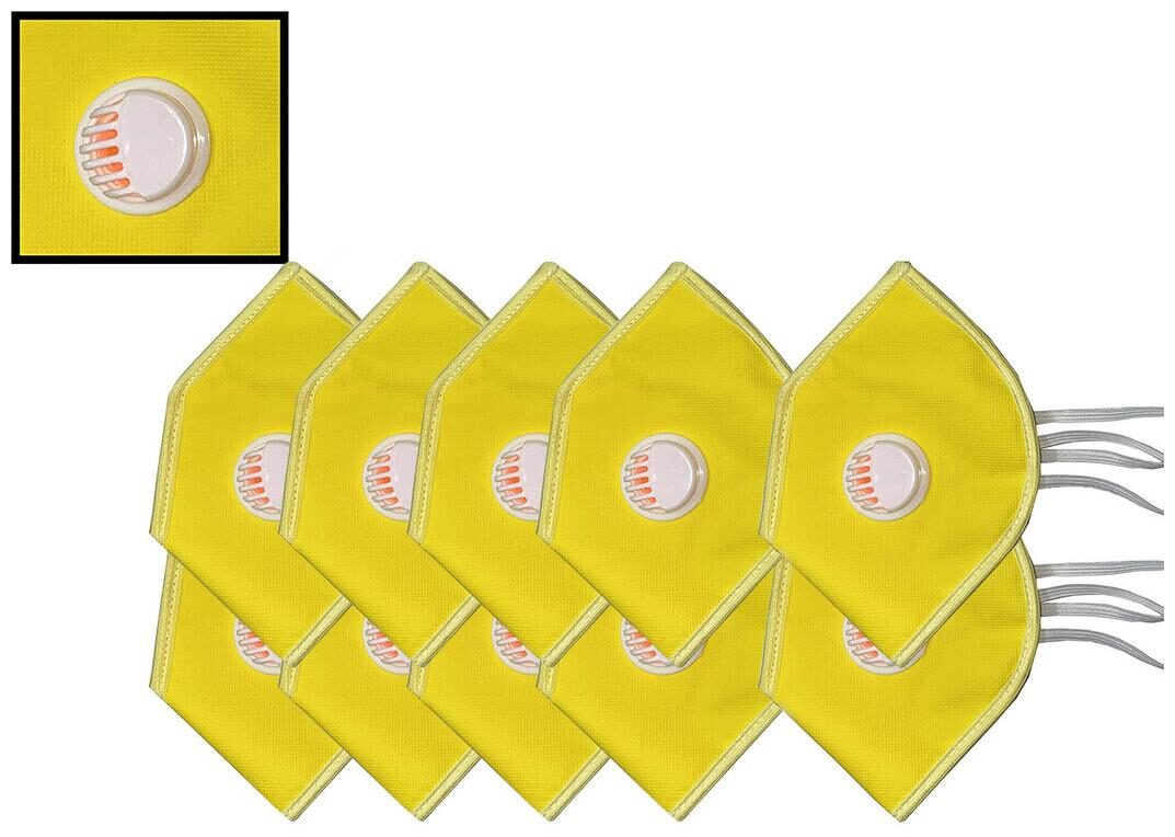 

AESTMO (Pack Of 10) Eco-Friendly Cotton Washable Reusable Anti Dust 4 Layer Face Mask With Filter Valve (Yellow)