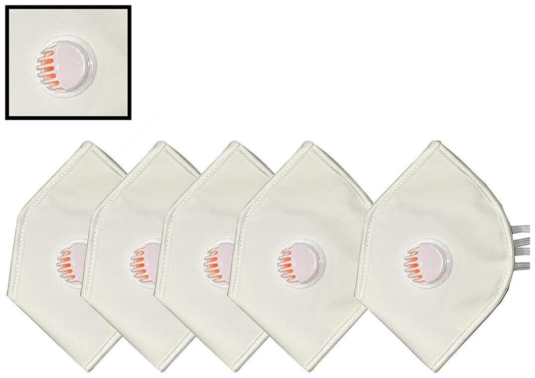 

AESTMO Eco-Friendly Cotton Washable Reusable Anti Dust 4 Layer Face Mask With Filter Valve White (Pack of 5)