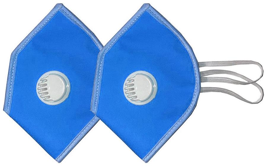

AESTMO (Pack Of 2) Eco-Friendly Cotton Washable Reusable Anti Dust 4 Layer Face Mask With Filter Valve (Blue)