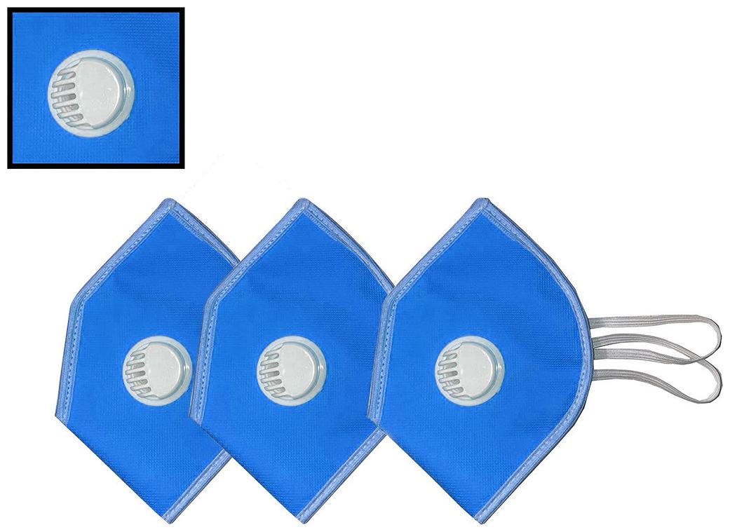 

AESTMO (Pack Of 3) Eco-Friendly Cotton Washable Reusable Anti Dust 4 Layer Face Mask With Filter Valve (Blue)