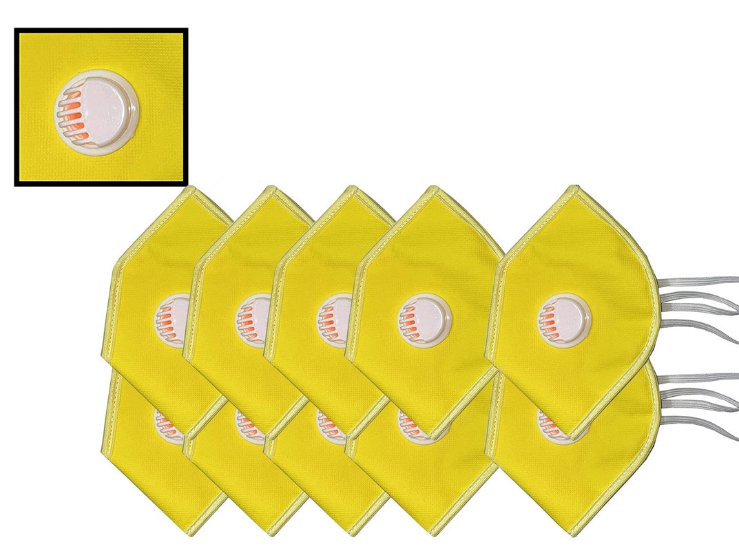 

AESTMO Eco-Friendly Cotton Washable Reusable Anti Dust 4 Layer Face Mask With Filter Valve Yellow (Pack of 10)
