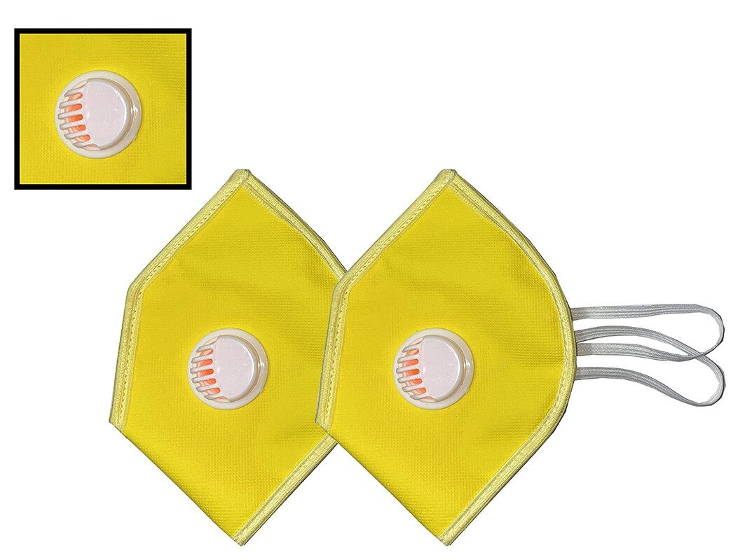 

AESTMO (Pack Of 2) Eco-Friendly Cotton Washable Reusable Anti Dust 4 Layer Face Mask With Filter Valve (Yellow)