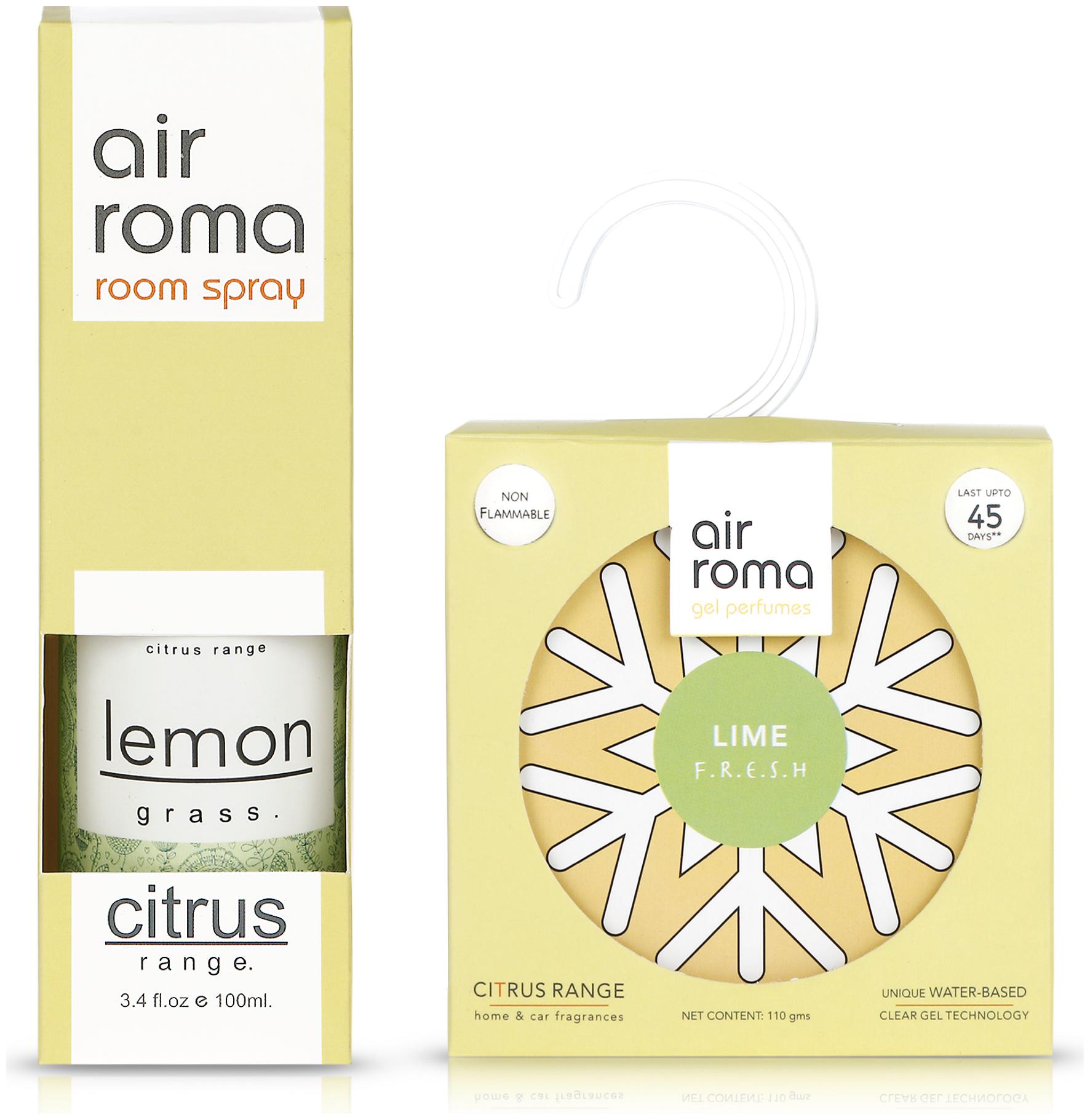 

AIR-ROMA Lemon Grass Air Freshener Spray 100 ml Lime Fresh Gel Air Freshener 110 g (Pack of 2)