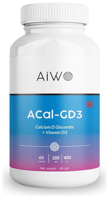 

Aiwo ACal-GD3 Calcium D-Glucarate 200mg with Vitamin D3 400IU-60Capsules