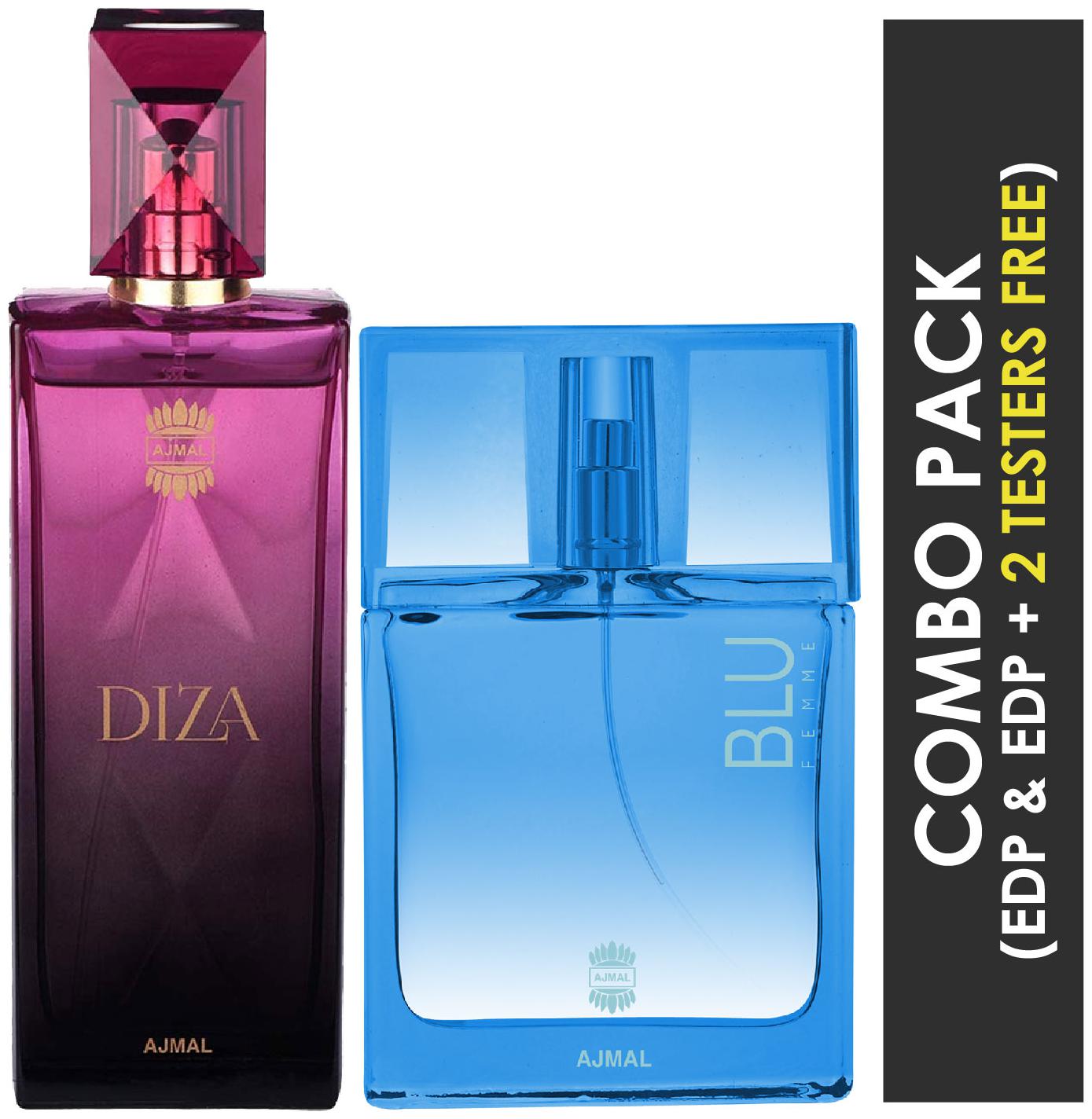

Ajma Diza EDP Fruity Floral Perfume 100ml for Women and Ajmal Blu Femme EDP Floral Woody Perfume 50ml for Women