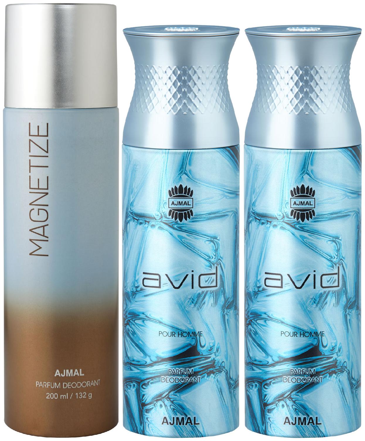 

Ajmal 1 Magnetize for Men Women and 2 Avid for Men High Quality Deodorants 200 ml Each ( Pack of 3 )