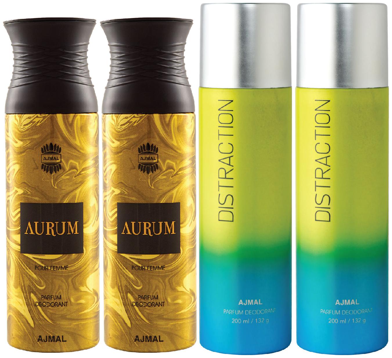 

Ajmal 2 Aurum Femme for Women and 2 Distraction for Men Women High Quality Deodorants each 200ml Combo ( Pack of 4 )