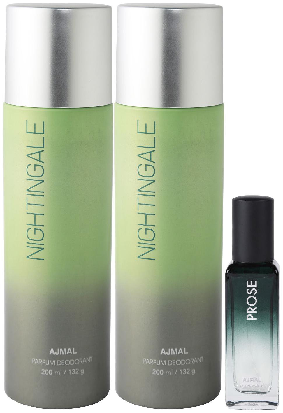 

Ajmal 2 Nightingale Deo each 200 ml Prose EDP 20 ml Pack of 3 for Men Women