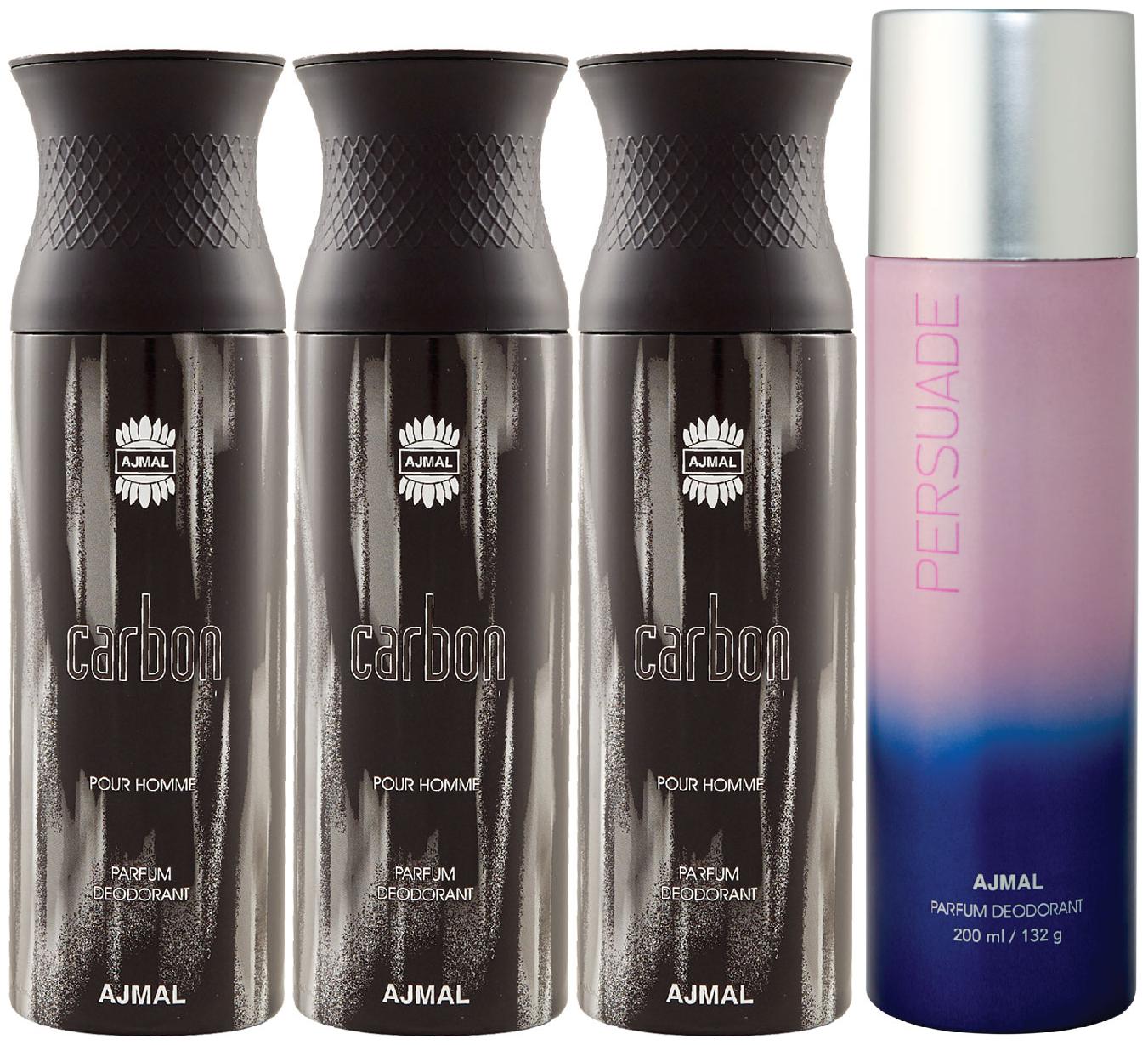 

Ajmal 3 Carbon for Men and 1 Persuade for Men Women High Quality Deodorants each 200ml Combo ( Pack of 4 )
