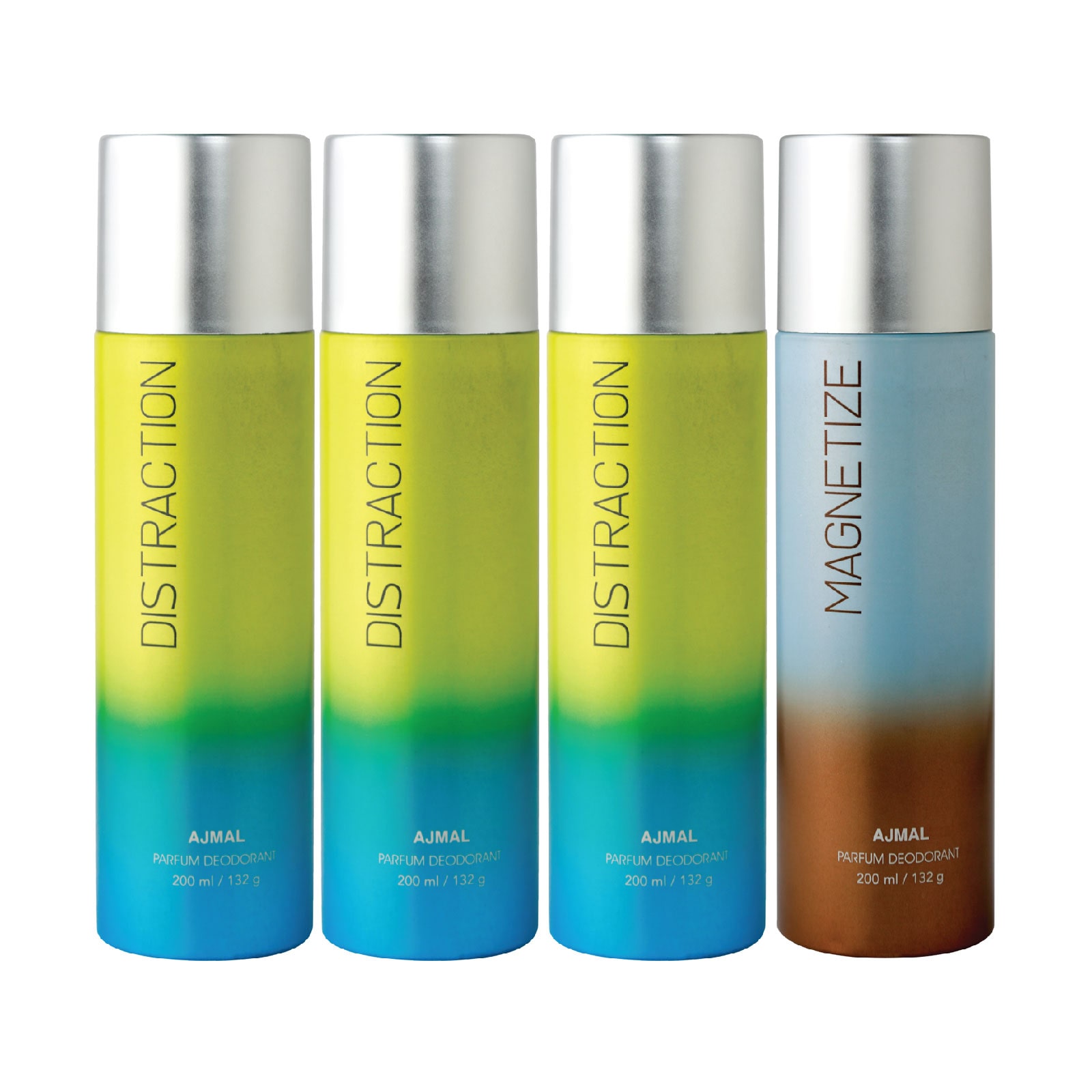 

Ajmal 3 Distraction 1 Magnetize Deodorant High Quality Deodorant 200ml each (Pack of 4)
