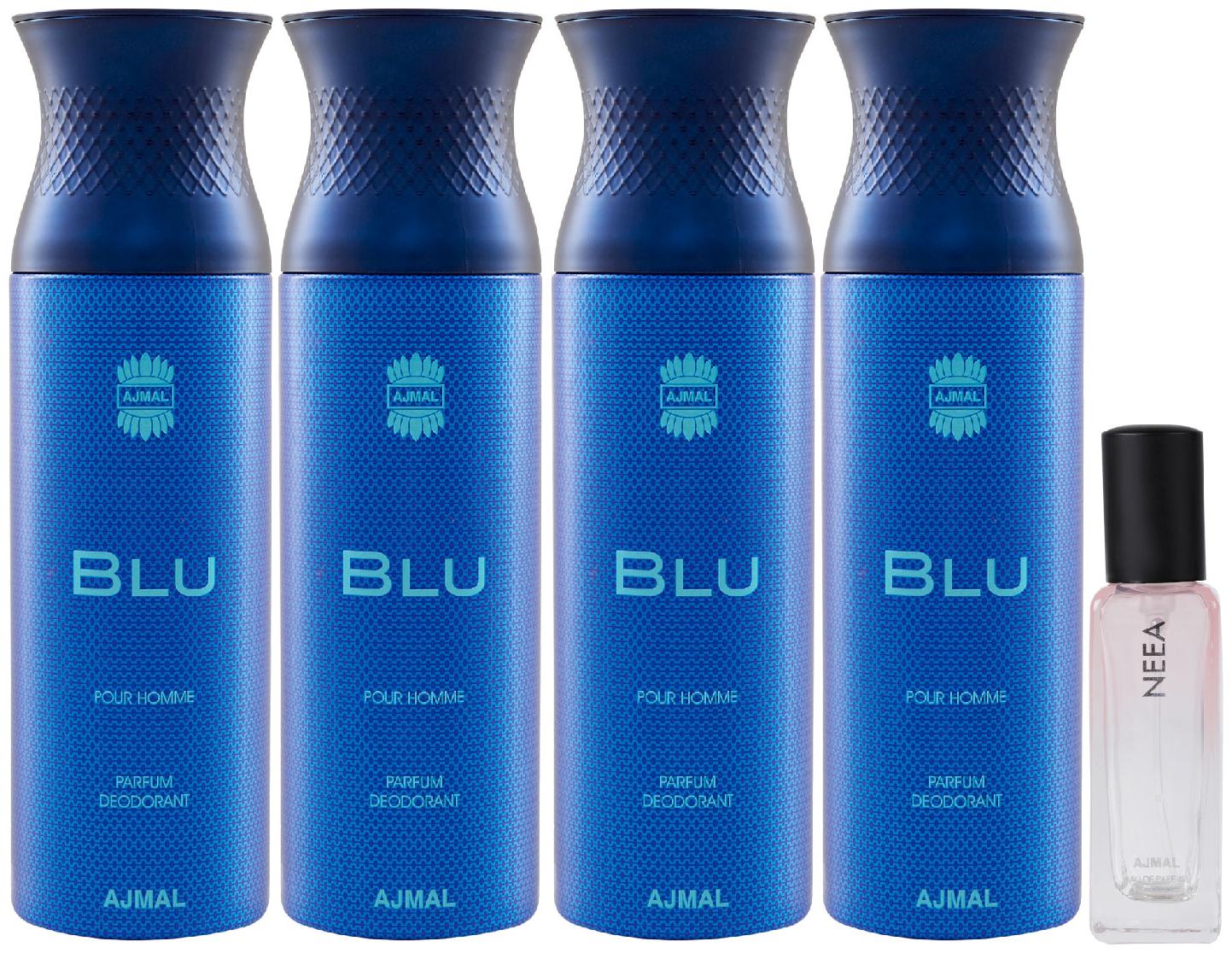 

Ajmal 4 Blu Deo each 200 ml Neea EDP 20 ml Pack of 5 for Men Women