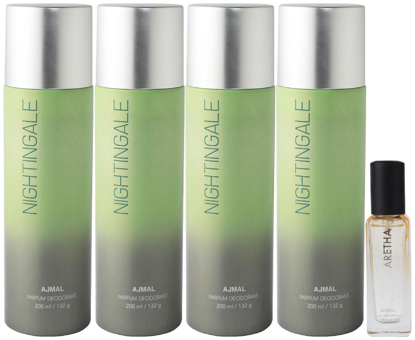 

Ajmal 4 Nightingale Deo each 200 ml Aretha EDP 20 ml Pack of 5 for Men Women