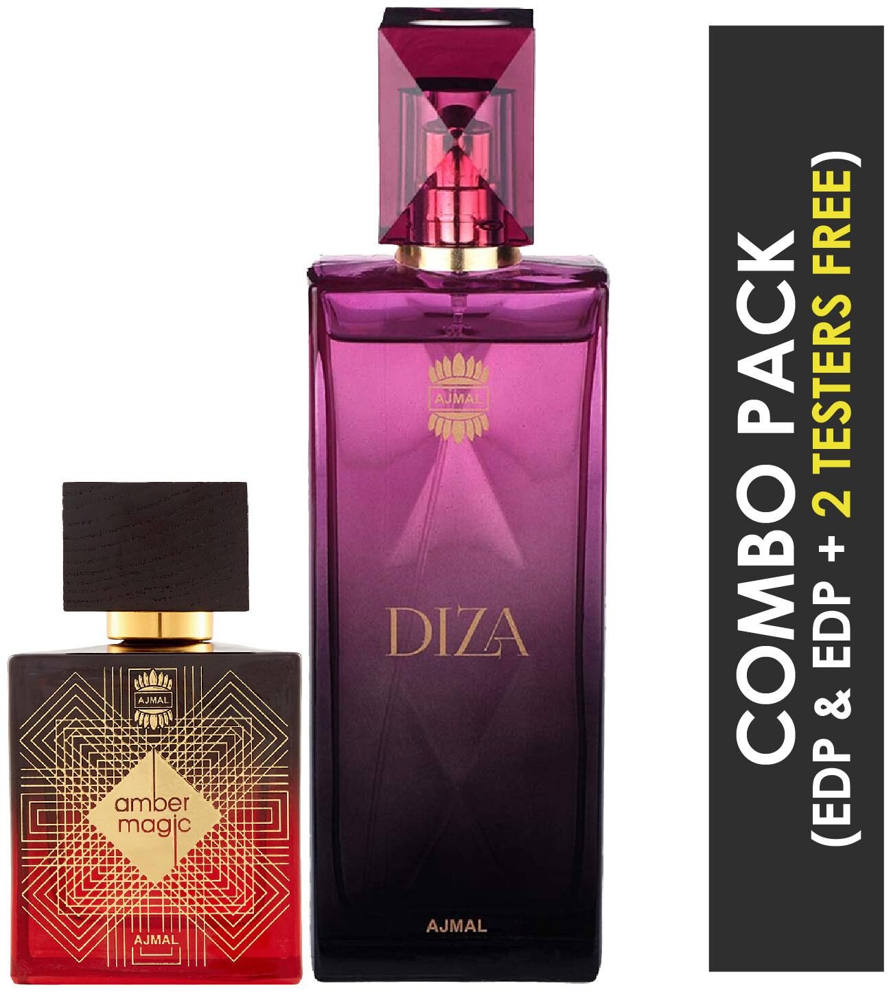 

Ajmal Amber Magic EDP Spicy Aromatic Perfume 100ml for Men and Diza EDP Fruity Floral Perfume 100ml for Women