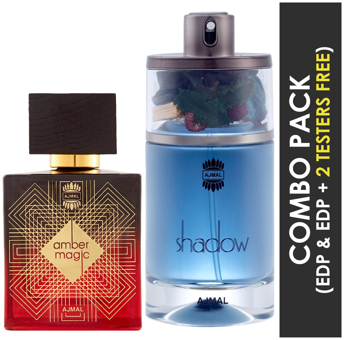 

Ajmal Amber Magic EDP Spicy Aromatic Perfume 100ml for Men and Ajmal Shadow HIM EDP Spicy Woody Perfume 75ml for Men