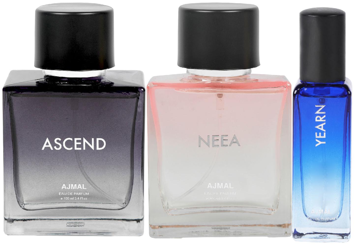 

Ajmal Ascend Neea EDP each 100 ml Yearn EDP 20 ml Pack of 3 for Men Women