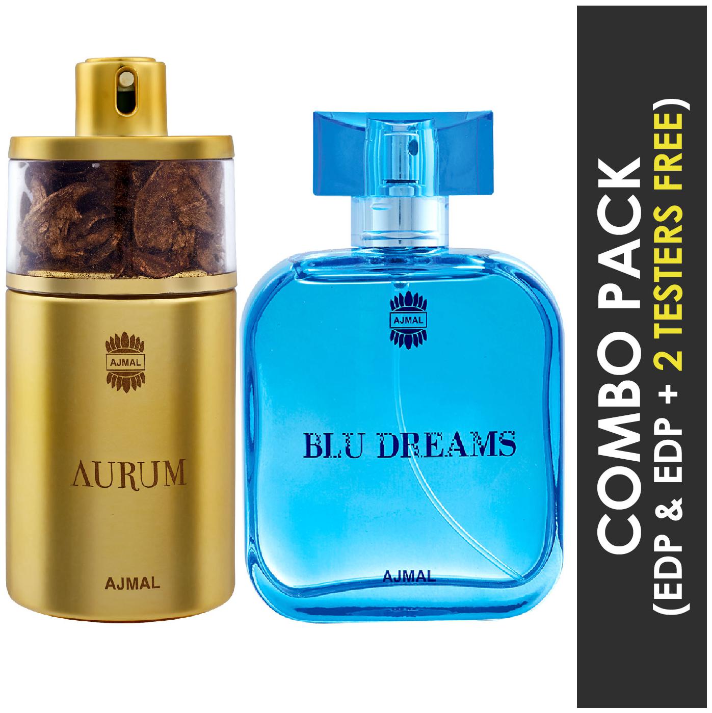

Ajmal Aurum EDP Fruity Floral Perfume 75ml for Women and Ajmal Blu Dreams EDP Citurs Fruity Perfume 100ml for Men (Pack of 2)