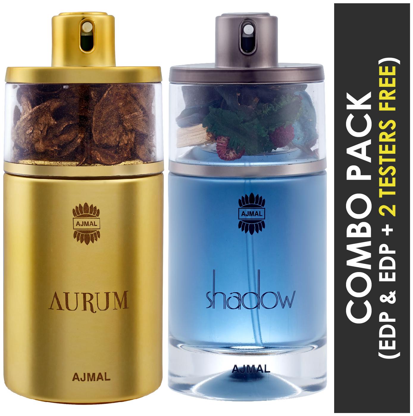 

Ajmal Aurum EDP Fruity Floral Perfume 75ml for Women and Ajmal Shadow HIM EDP Spicy Woody Perfume 75ml for Men