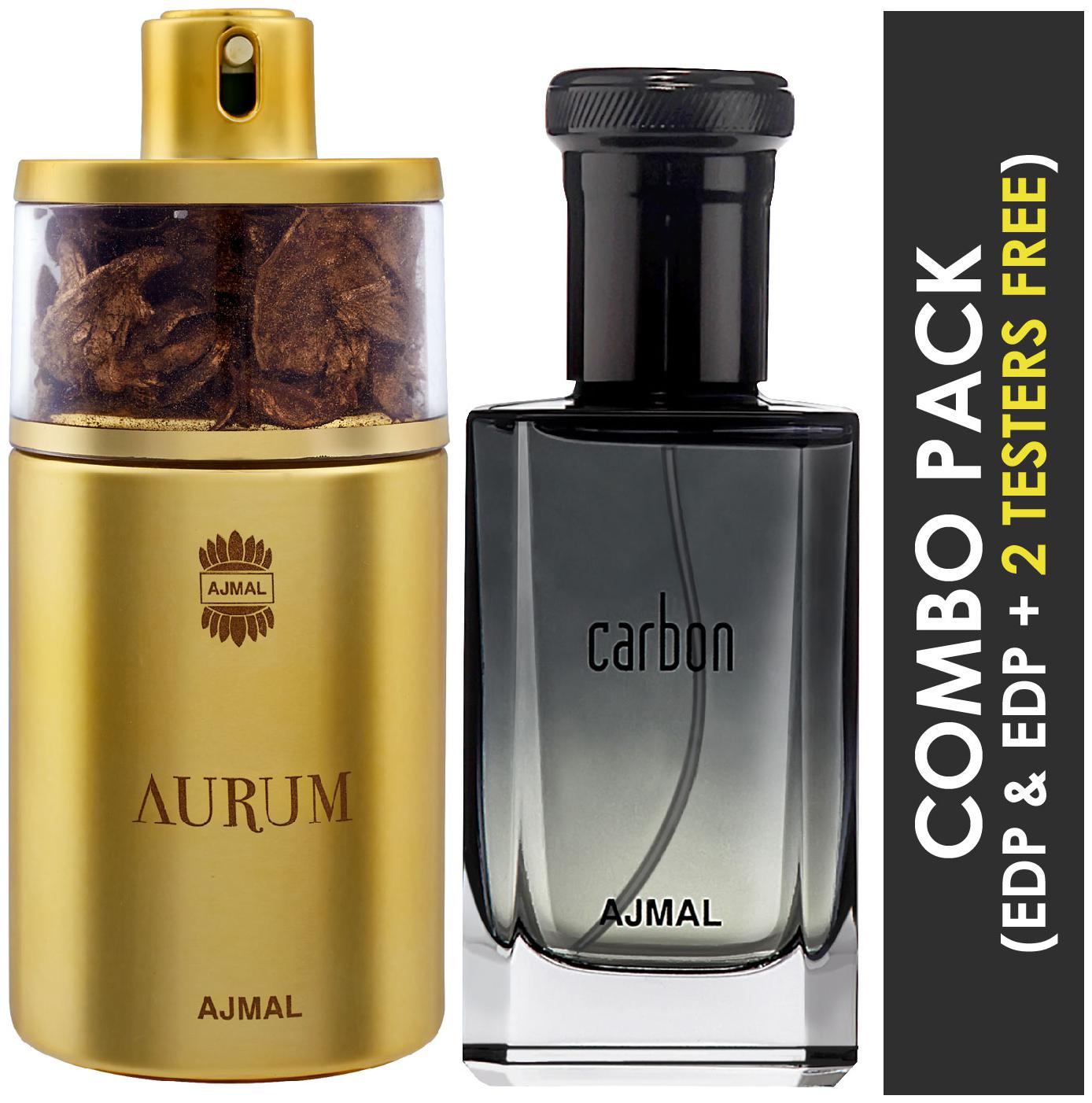 

Ajmal Aurum EDP Fruity Floral Perfume 75ml for Women and Ajmal Carbon EDP Citrus Spicy Perfume 100ml for Men (Pack of 2)