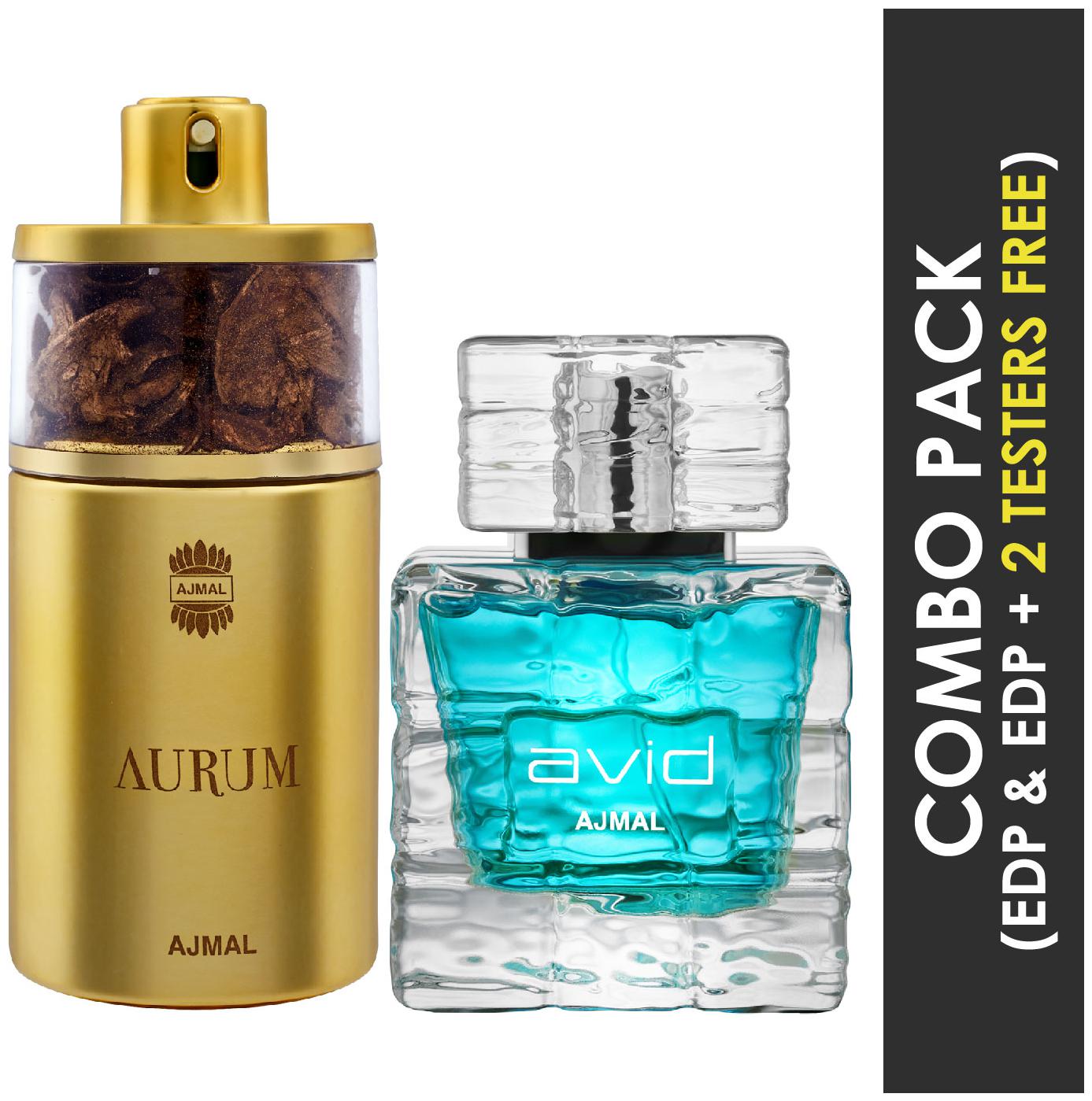 

Ajmal Aurum EDP Fruity Floral Perfume 75ml for Women and Avid EDP Aquatic Woody Perfume 75ml for Men