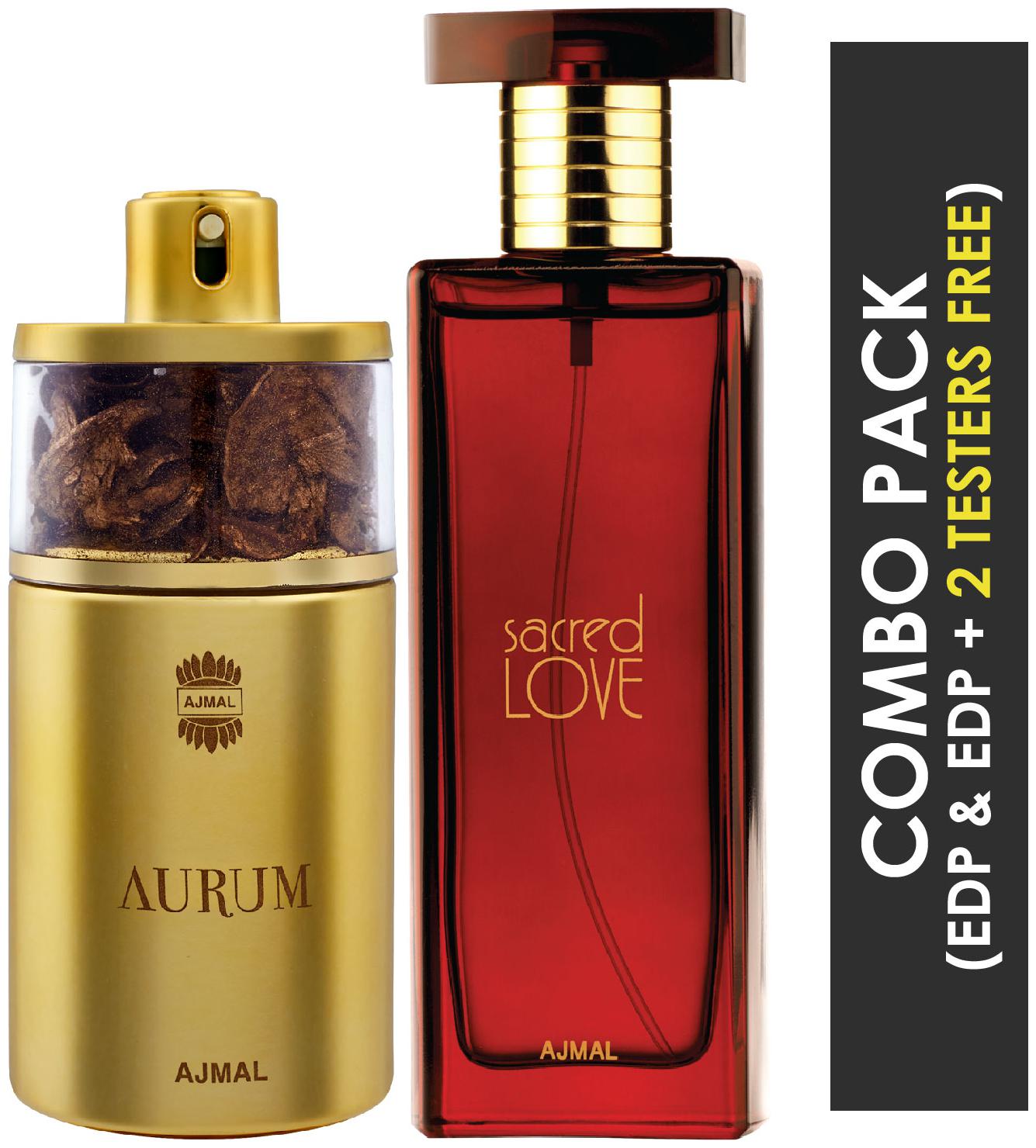 

Ajmal Aurum EDP Fruity Floral Perfume 75ml for Women and Ajmal Sacred Love EDP Floral Musky Perfume 50ml for Women