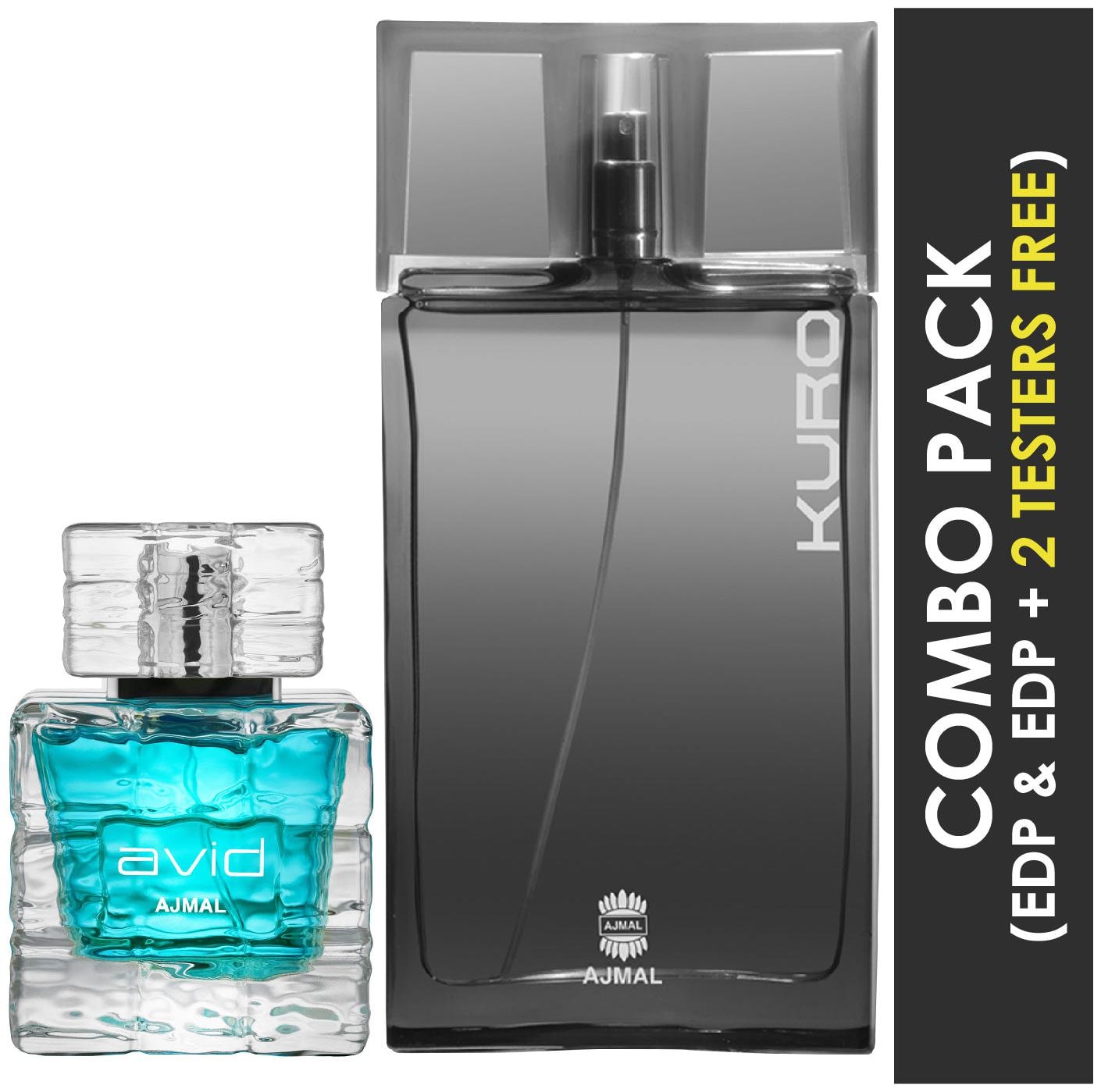 

Ajmal Avid EDP Aquatic Woody Perfume 75ml for Men and Ajmal Kuro EDP Aromatic Spicy Perfume 90ml for Men (Pack of 2)