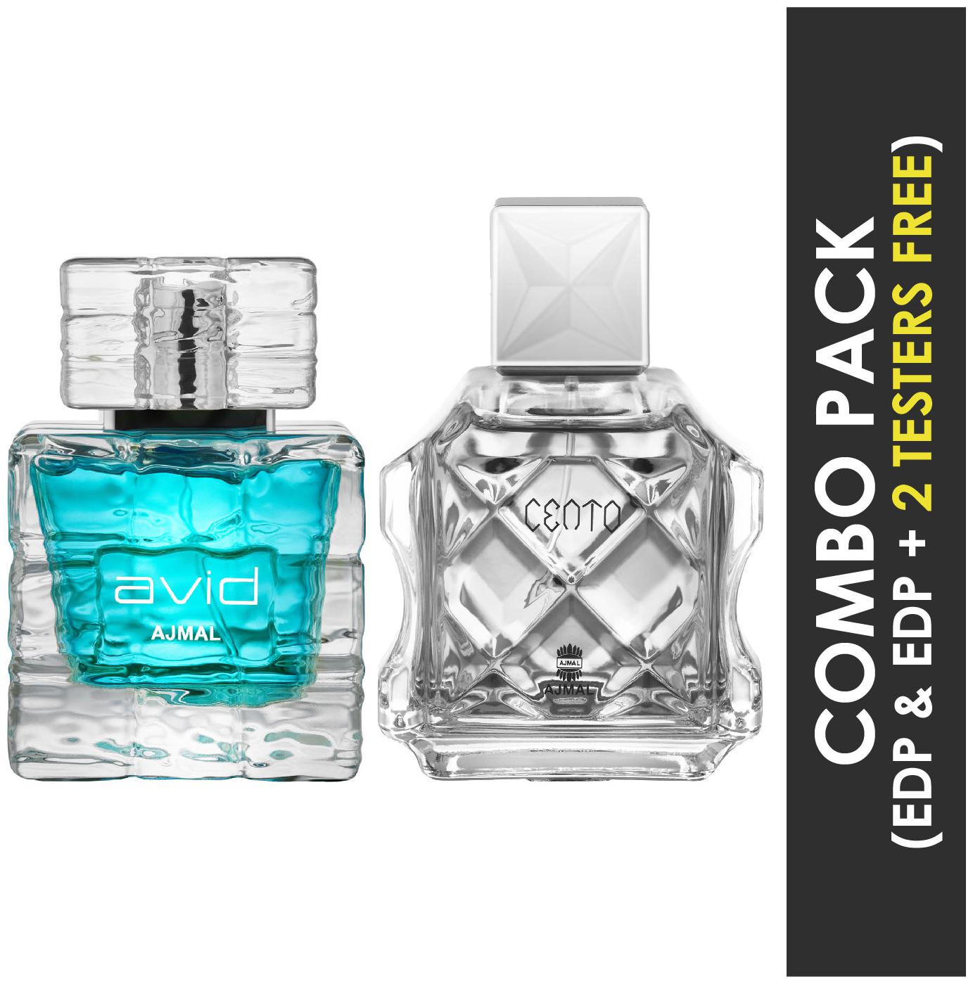 

Ajmal Avid EDP Aquatic Woody Perfume 75ml for Men and Ajmal Cento EDP Citrus Aromatic Perfume 100ml for Men (Pack of 2)