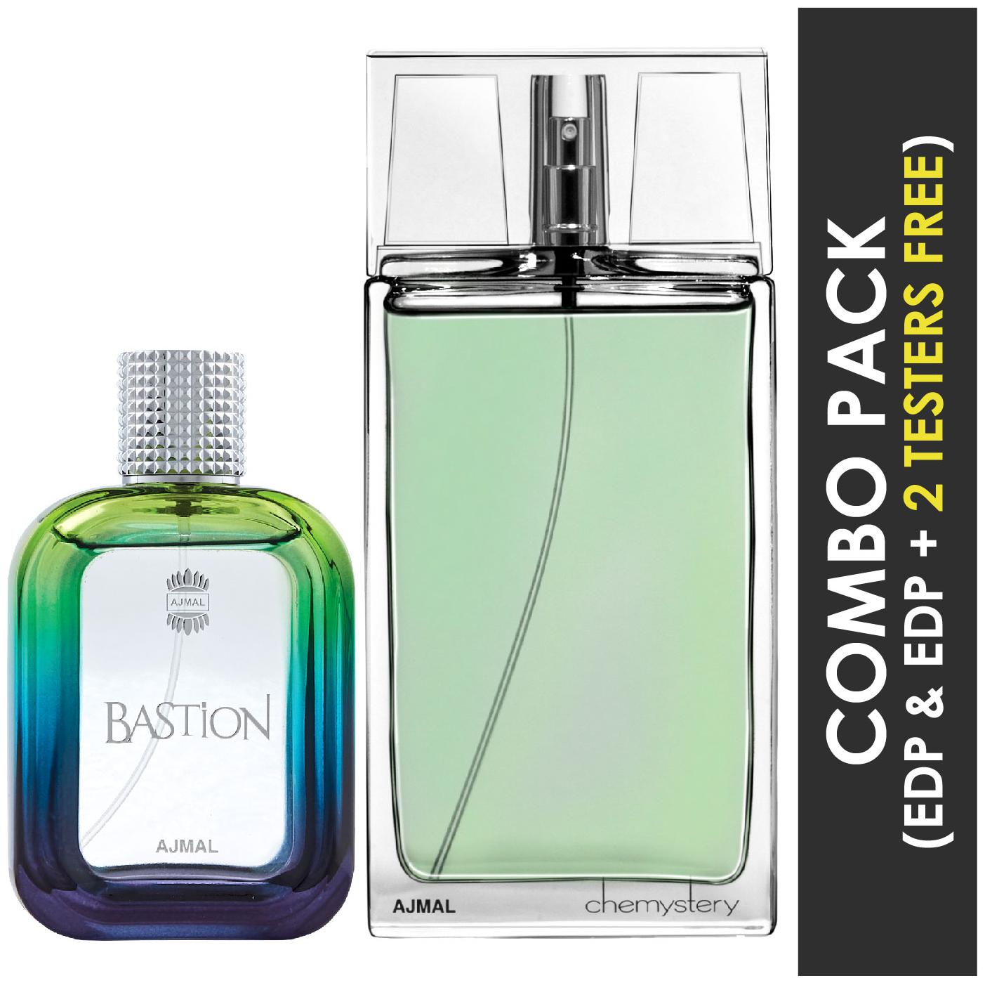 

Ajmal Bastion EDP Woody Aromatic Perfume 100ml for Men and Ajmal Chemystery EDP Spicy Woody Perfume 90ml for Men