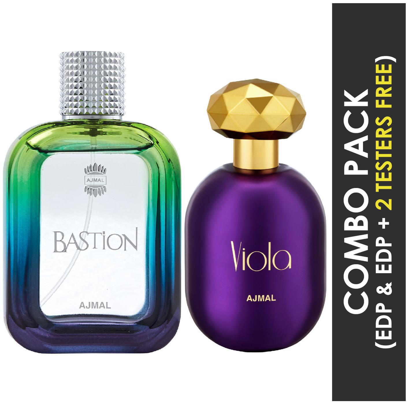 

Ajmal Bastion EDP Woody Aromatic Perfume 100ml for Men and Viola EDP Fruity Floral Perfume 75ml for Women