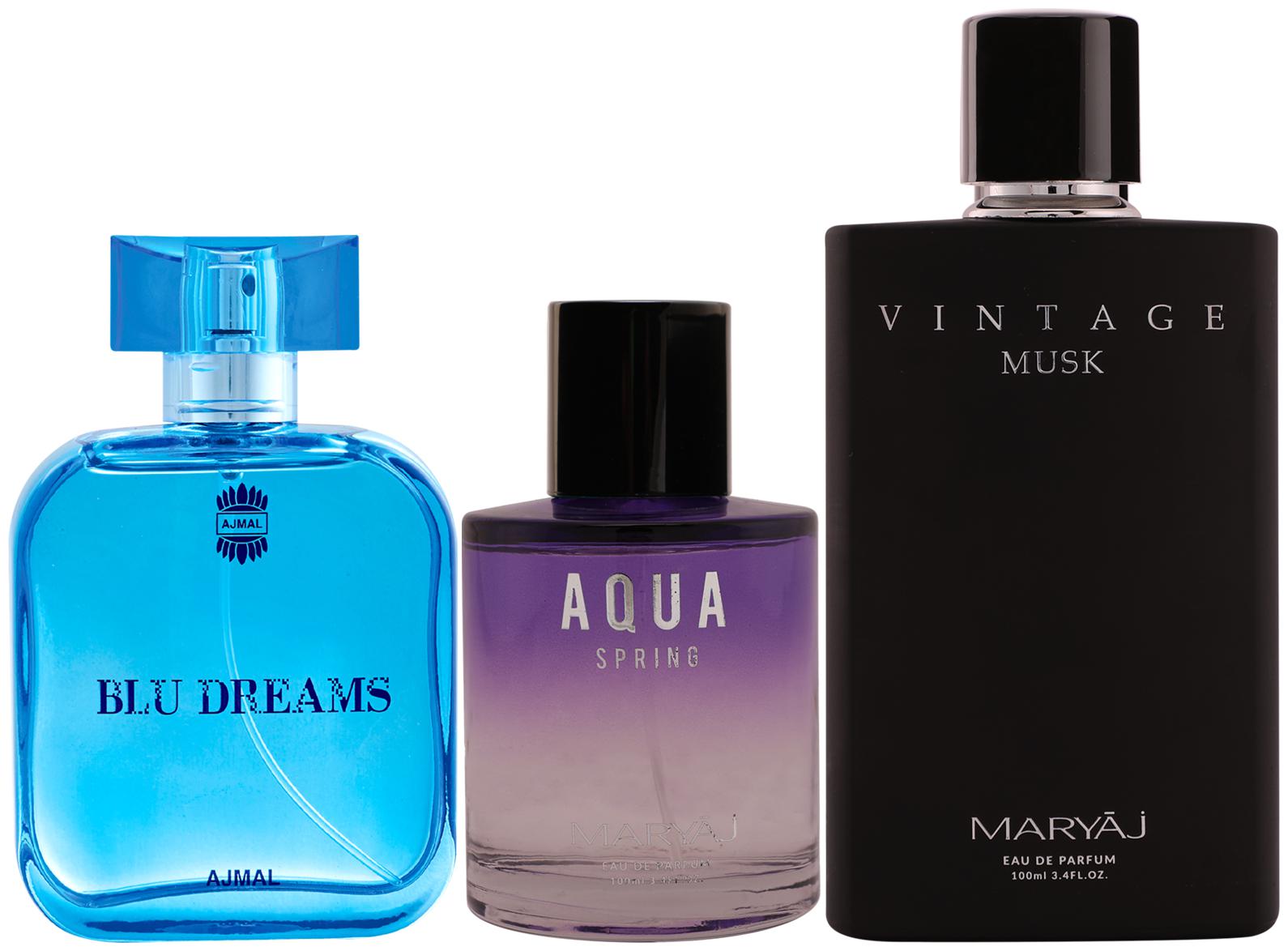 

Ajmal Blu Dreams EDP Maryaj Aqua Spring EDP Maryaj Vintage Musk EDP 100ml (Pack of 3)