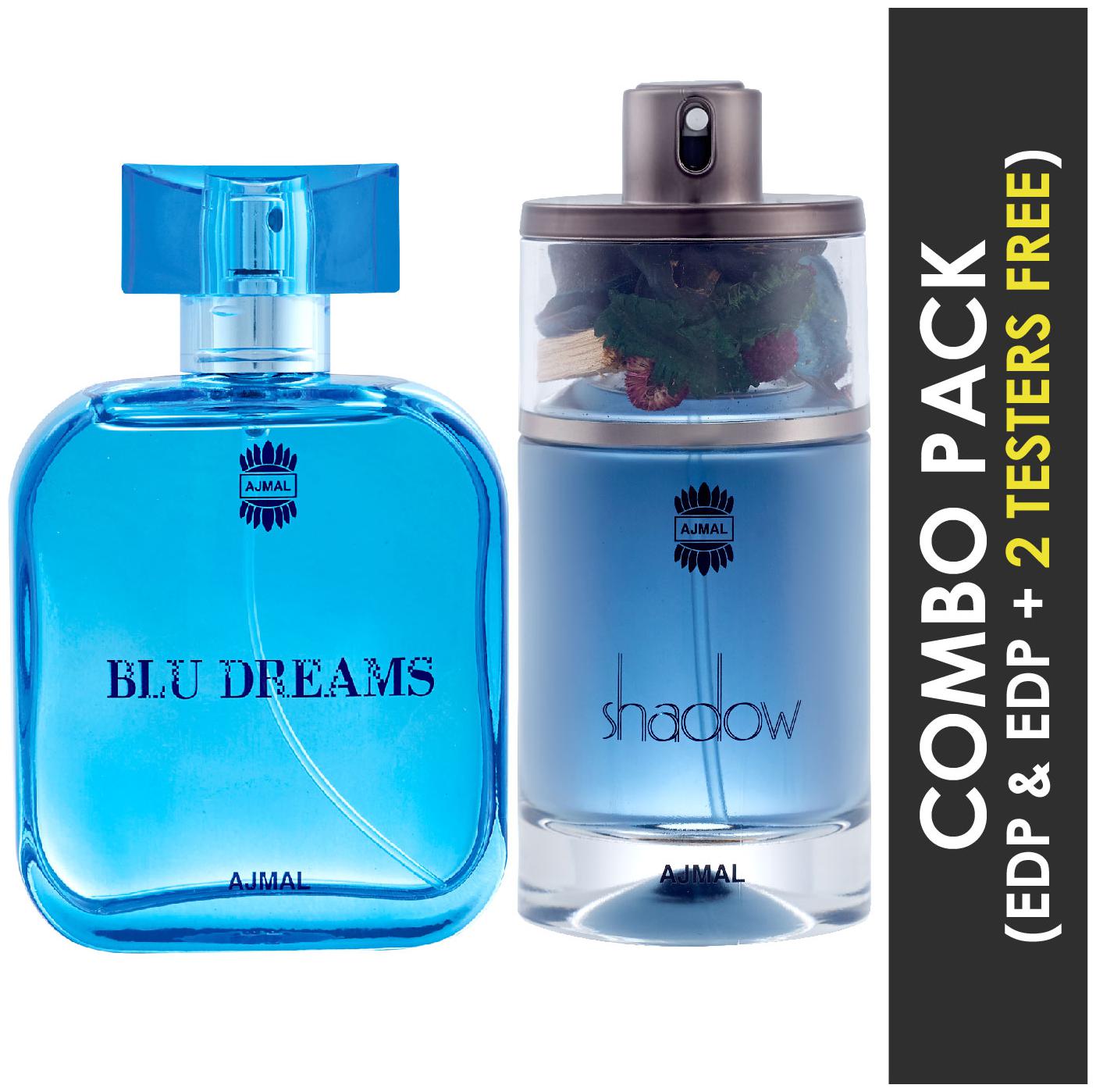 

Ajmal Blu Dreams EDP Citurs Fruity Perfume 100ml for Men and Ajmal Shadow HIM EDP Spicy Woody Perfume 75ml for Men (Pack of 2)