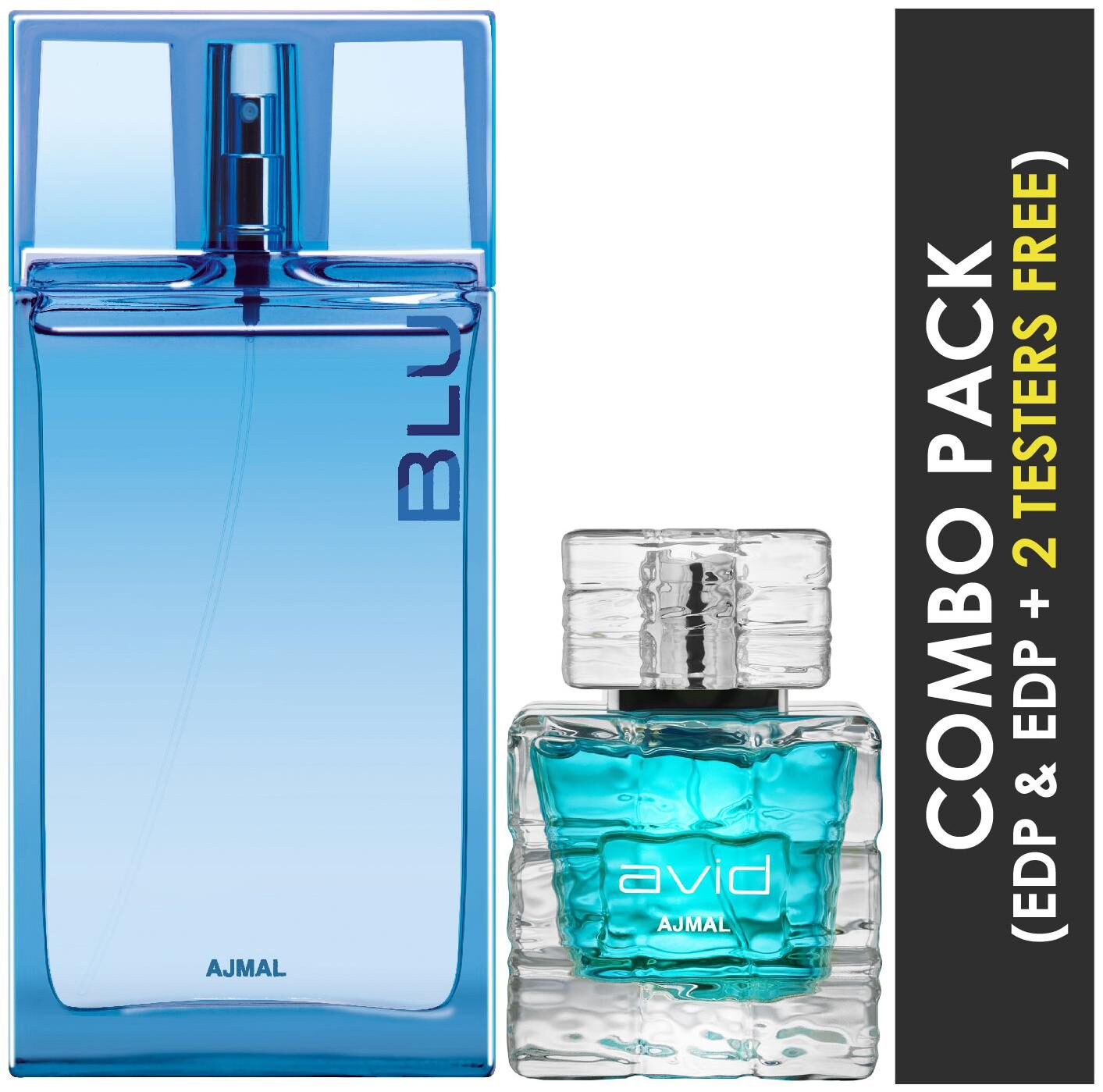 

Ajmal Blu EDP Aquatic Woody Perfume 90ml for Men and Ajmal Avid EDP Aquatic Woody Perfume 75ml for Men