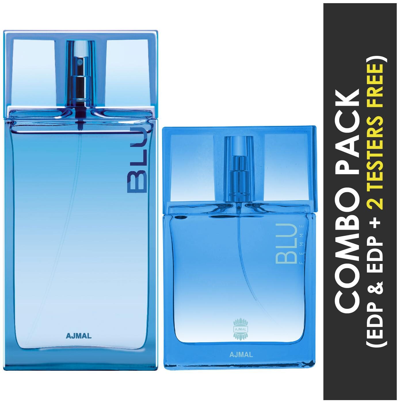 

Ajmal Blu EDP Aquatic Woody Perfume 90ml for Men and Blu Femme EDP Floral Woody Perfume 50ml for Women